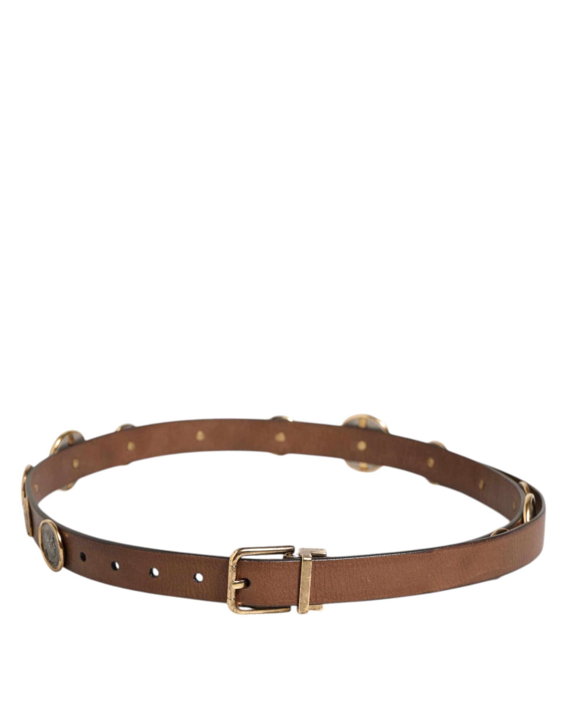 Dolce & Gabbana Brown Leather Gold Silver Coin Buckle Belt - Image 8