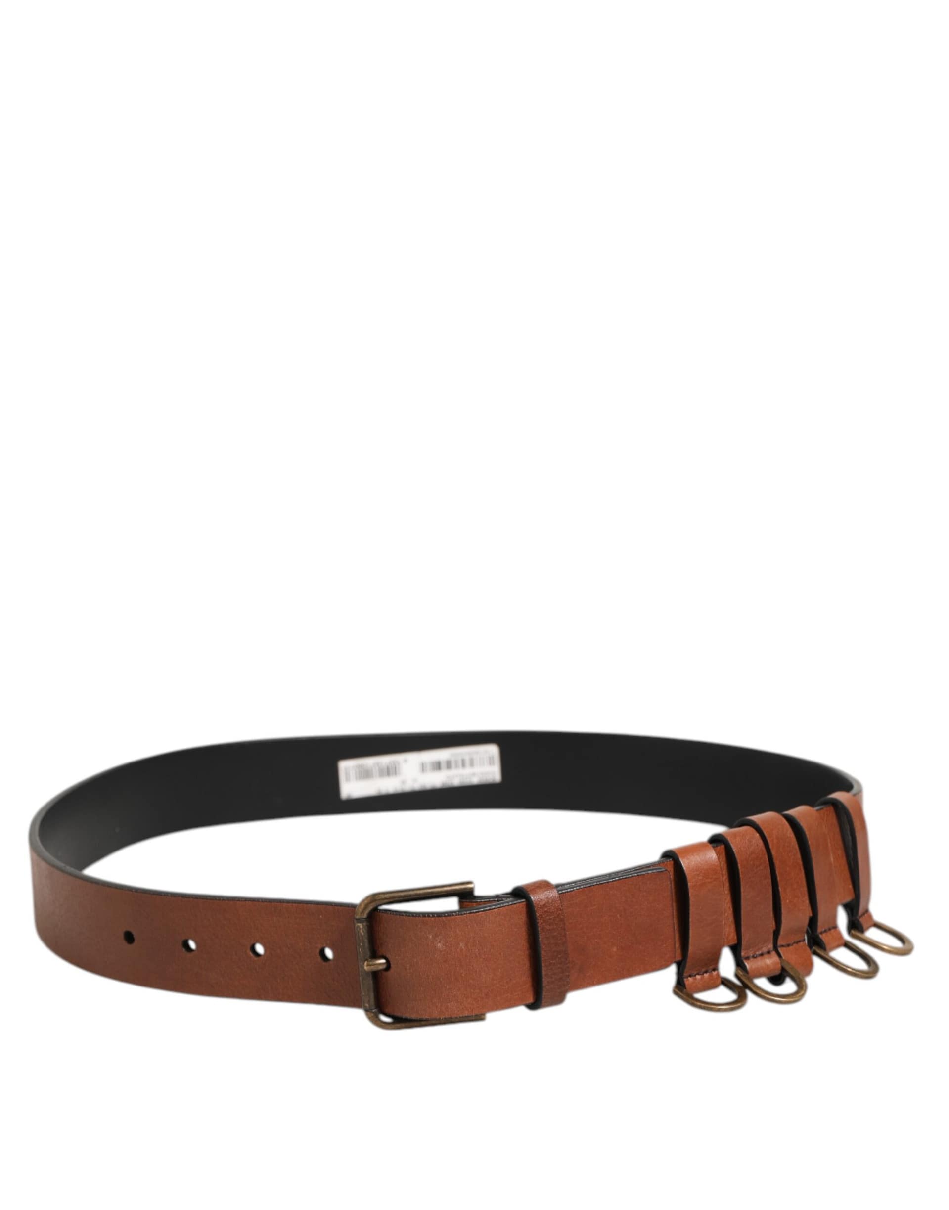 Dolce & Gabbana Brown Classic Gold Metal Logo Buckle Men Belt - Image 3