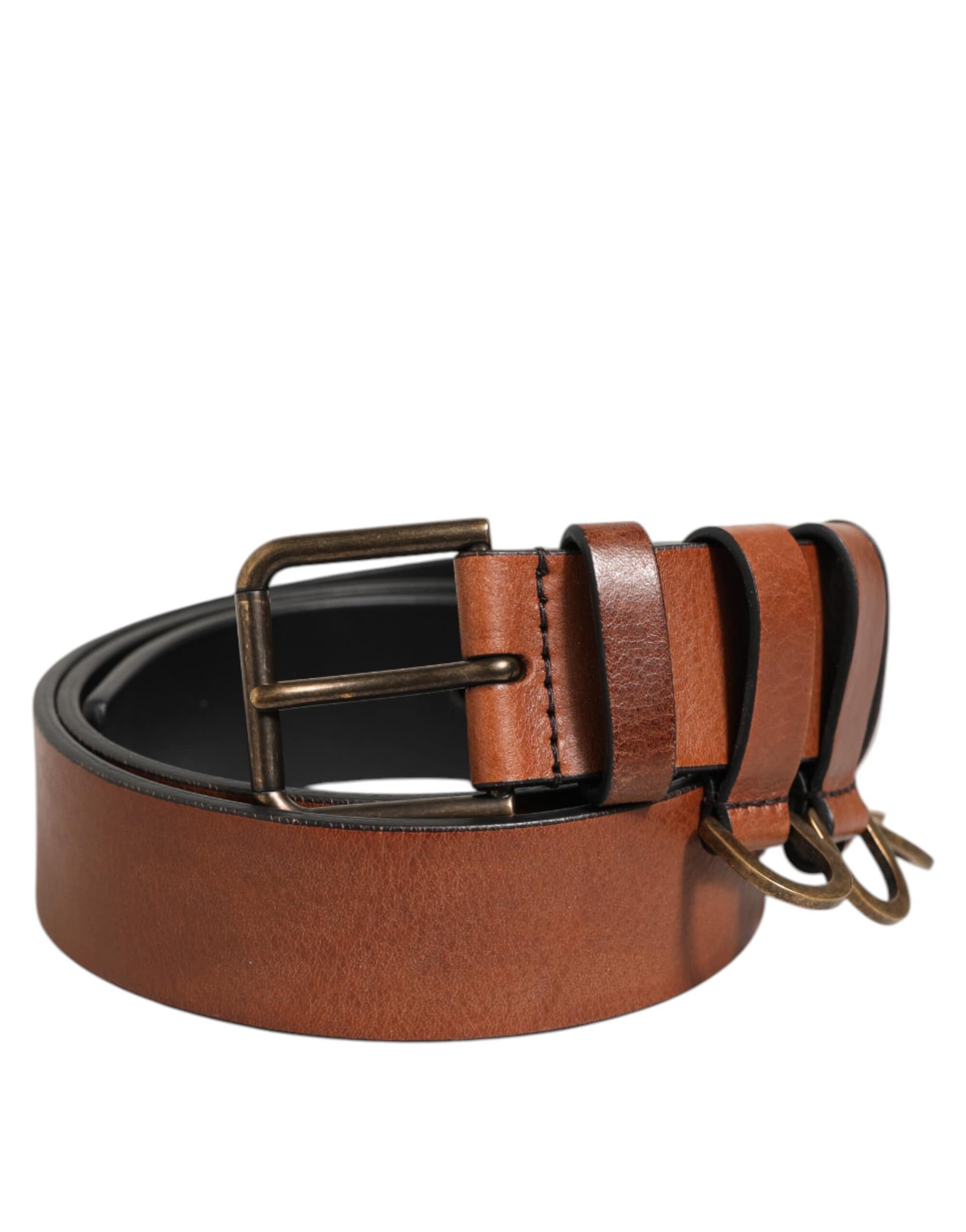 Dolce & Gabbana Brown Classic Gold Metal Logo Buckle Men Belt - Image 2