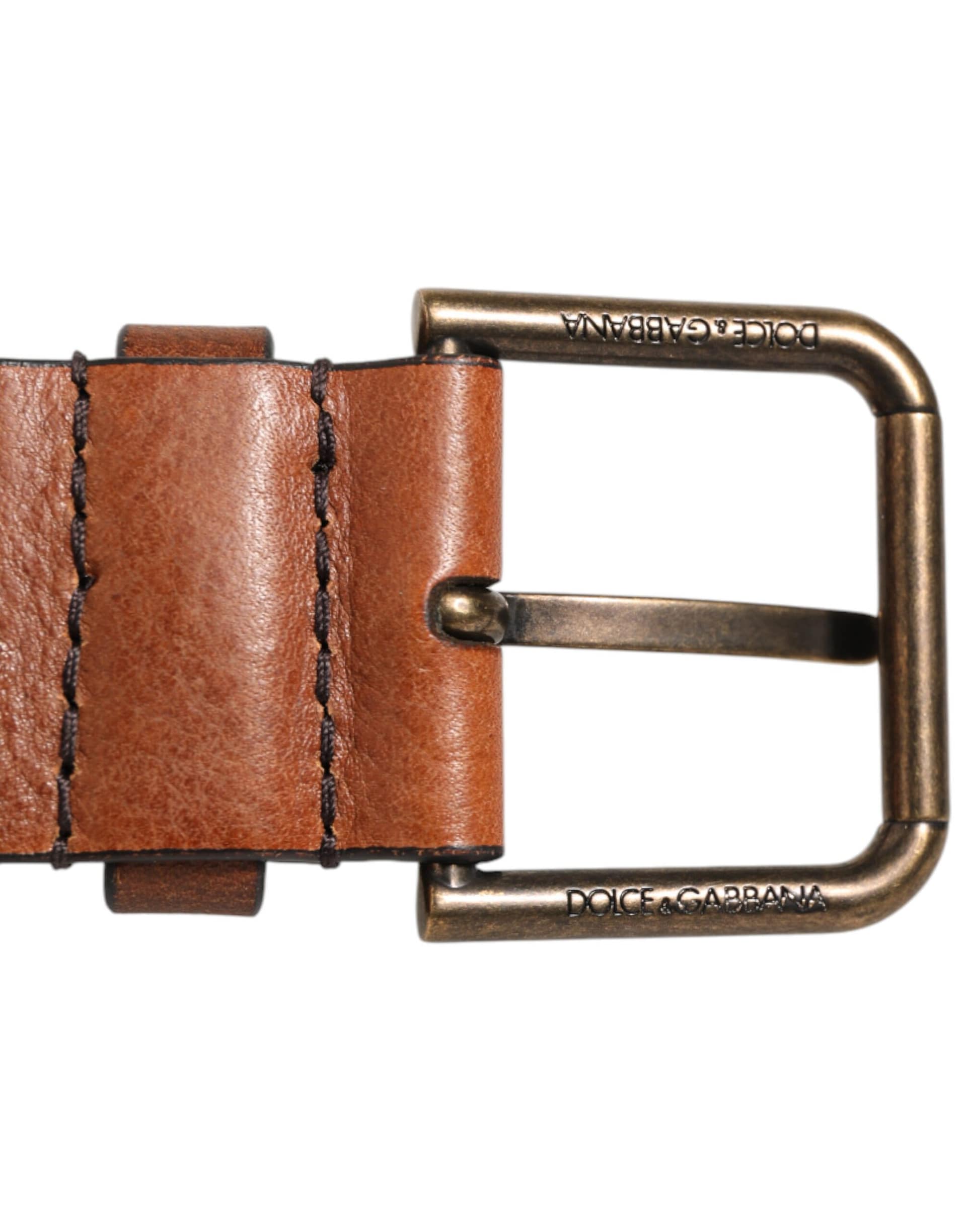 Dolce & Gabbana Brown Classic Gold Metal Logo Buckle Men Belt - Image 4