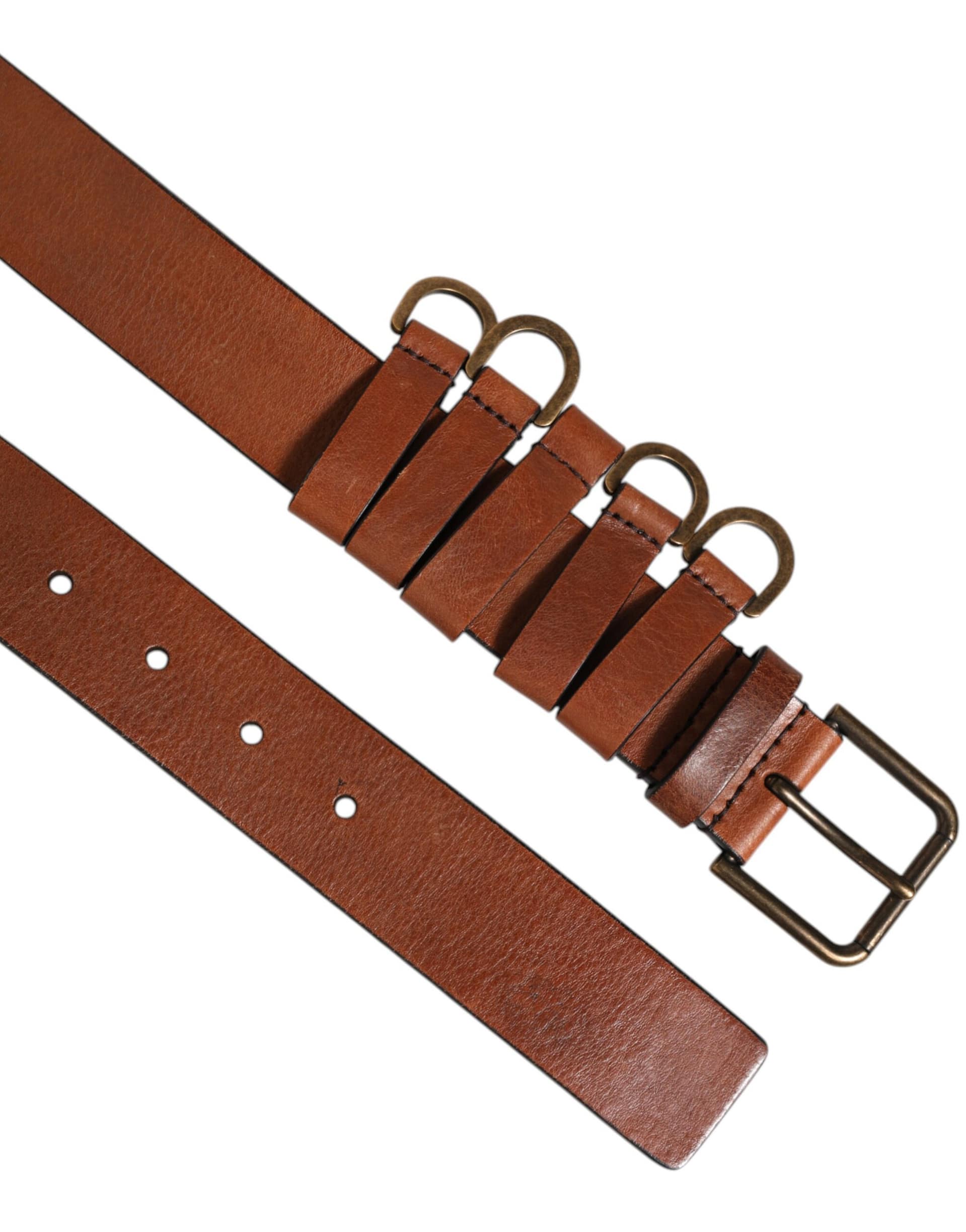 Dolce & Gabbana Brown Classic Gold Metal Logo Buckle Men Belt - Image 5