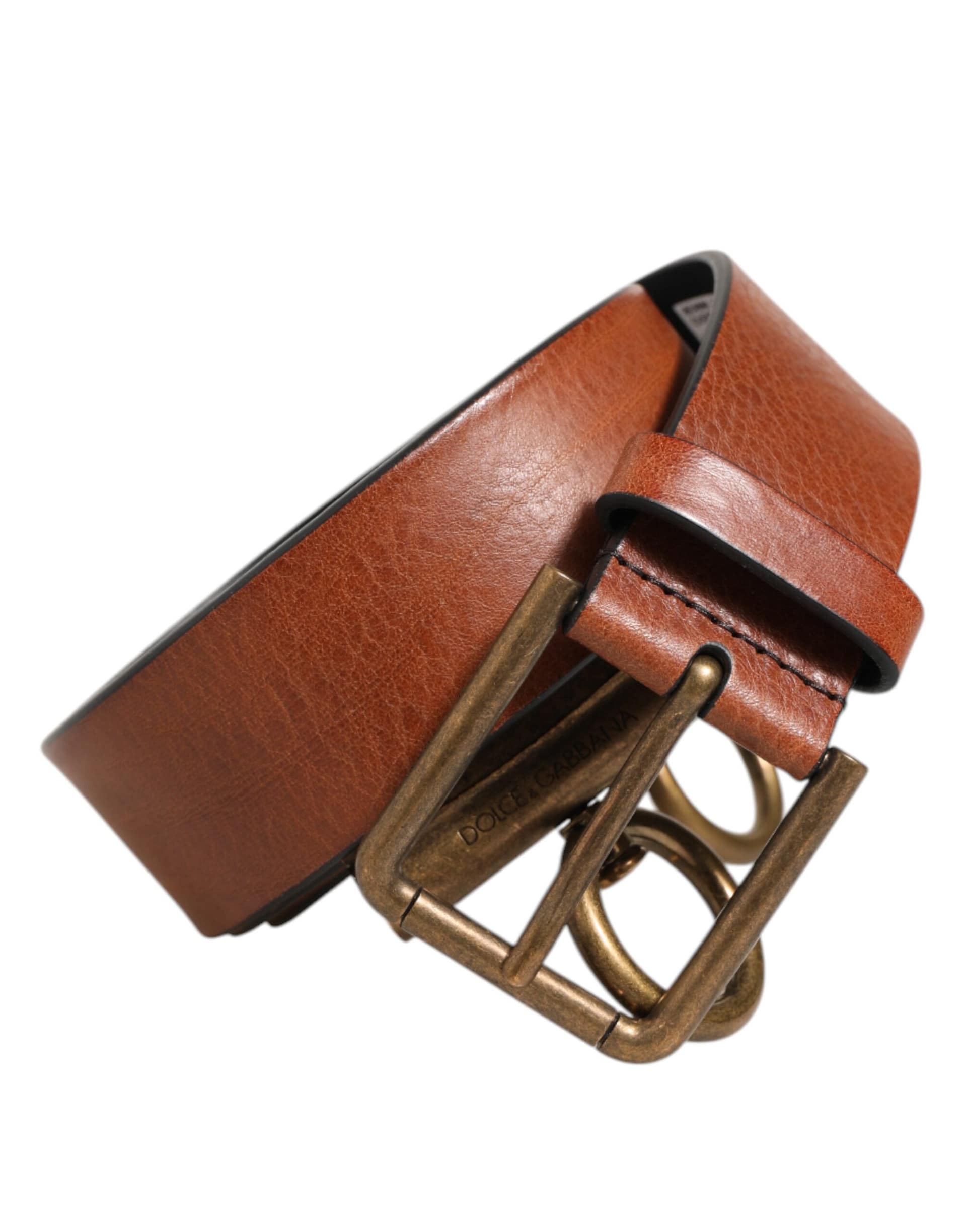 Dolce & Gabbana Brown Leather Side Rings Brass Buckle Belt - Image 2