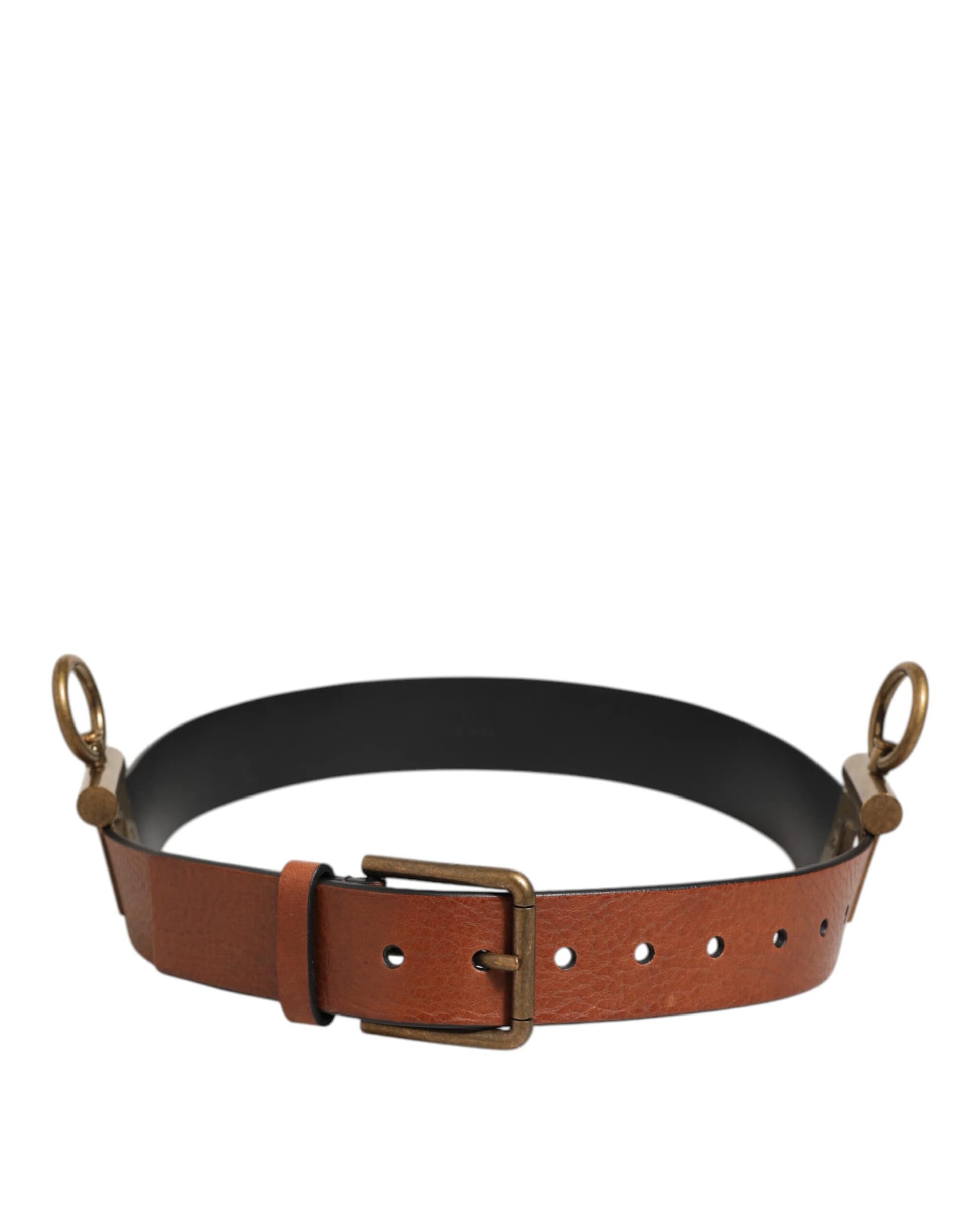 Dolce & Gabbana Brown Leather Side Rings Brass Buckle Belt - Image 5