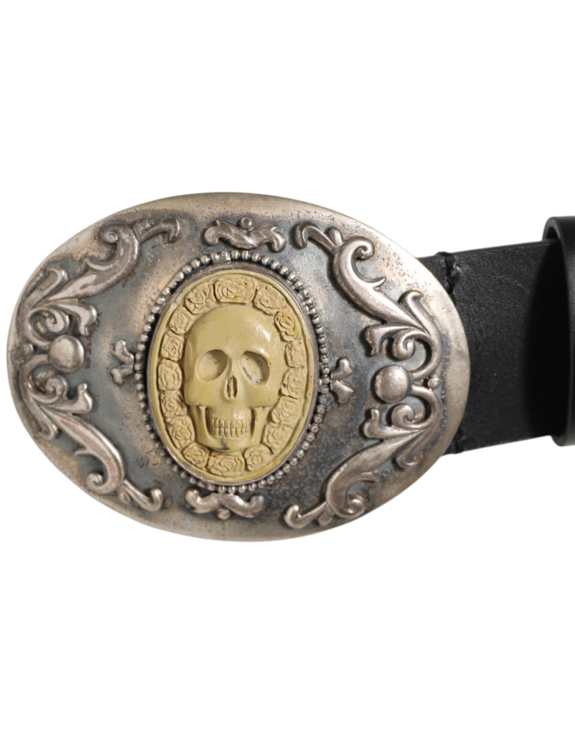 Dolce & Gabbana Black Leather Ornate Metal Buckle Men Belt - Image 3