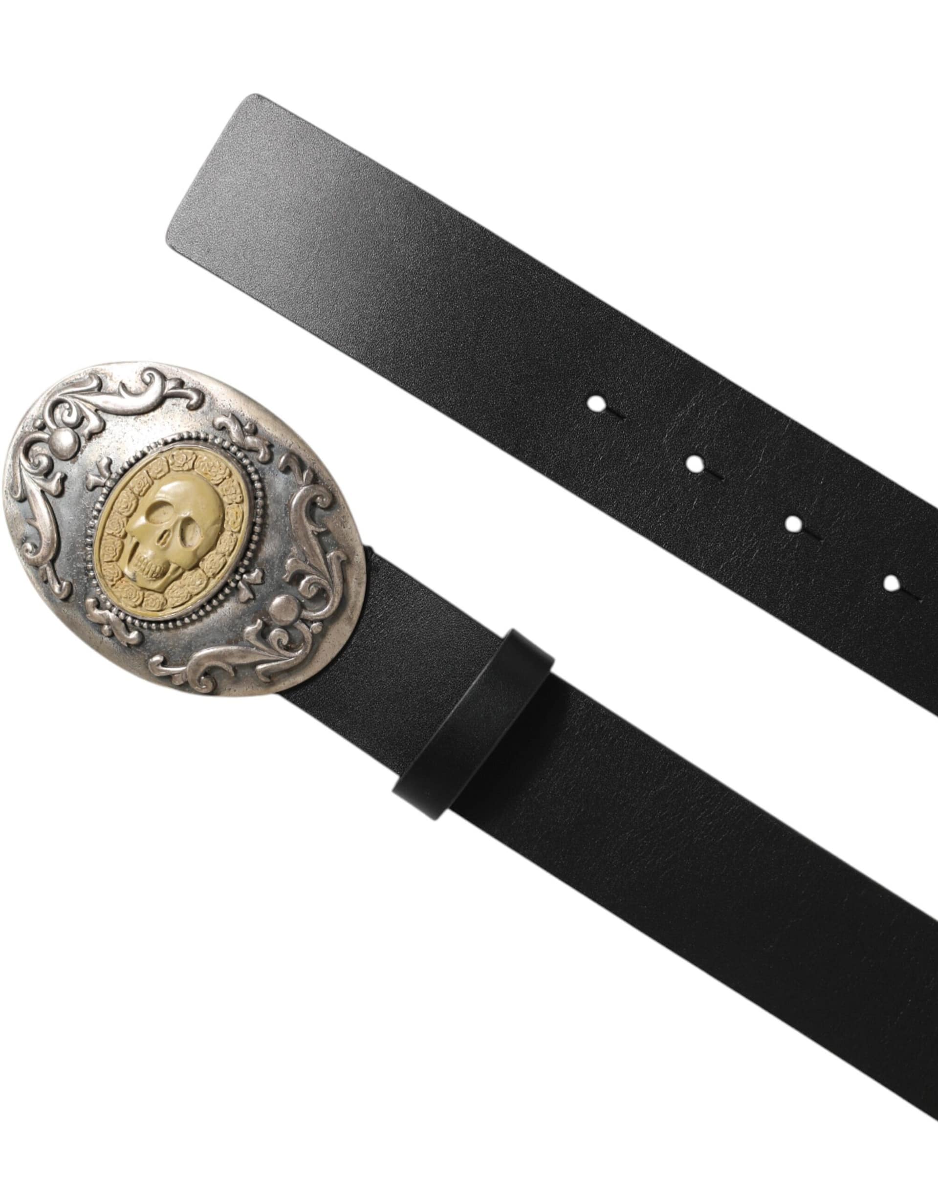 Dolce & Gabbana Black Leather Ornate Metal Buckle Men Belt - Image 4