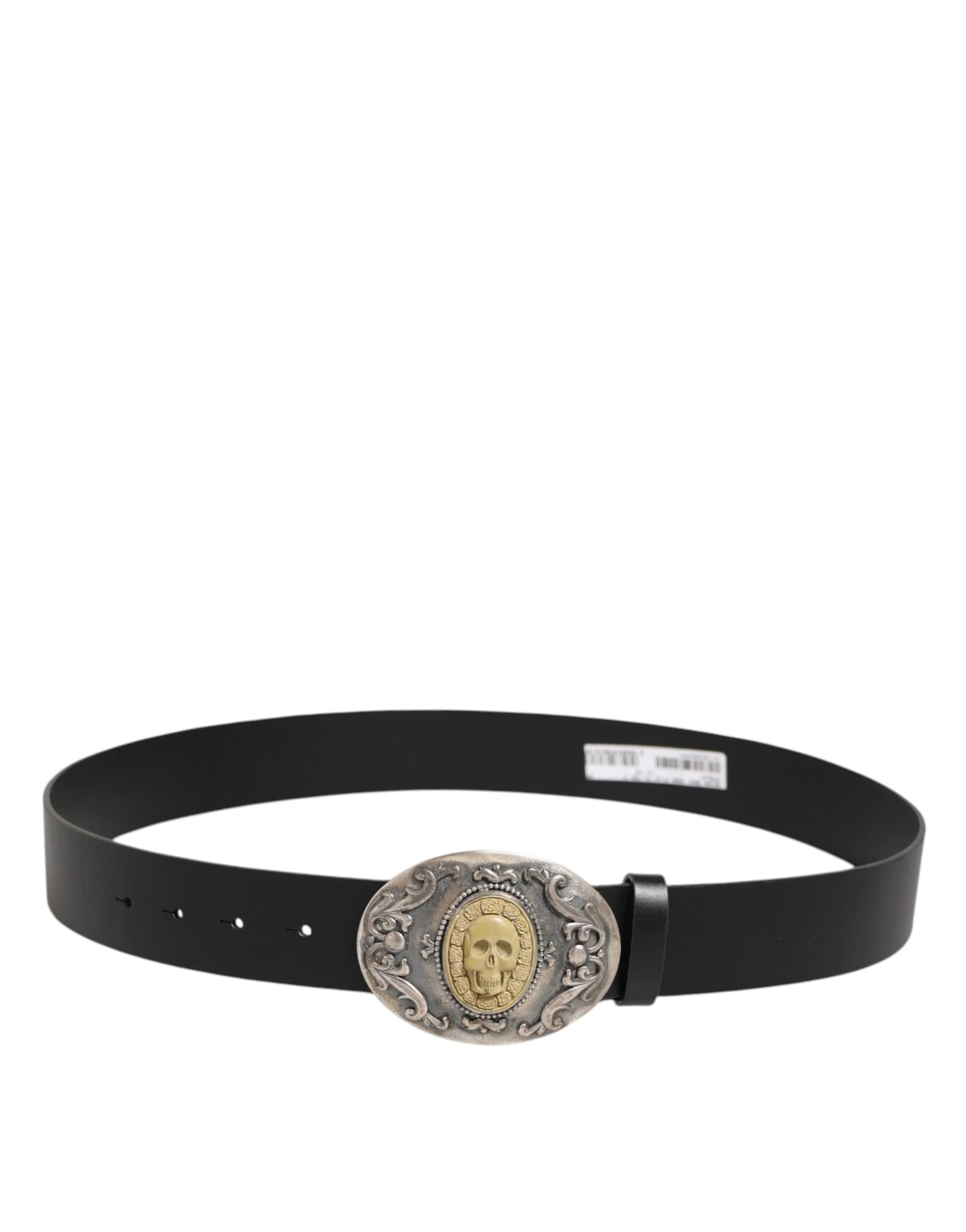 Dolce & Gabbana Black Leather Ornate Metal Buckle Men Belt - Image 5