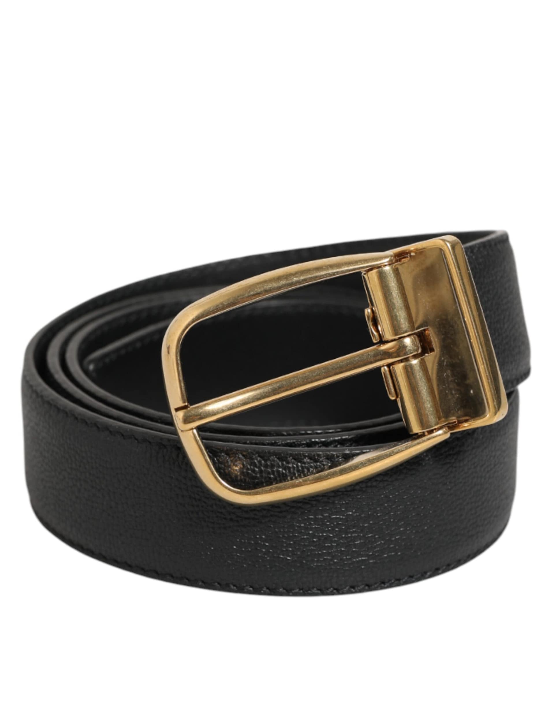 Dolce & Gabbana Black Leather Classic Metal Logo Buckle Belt