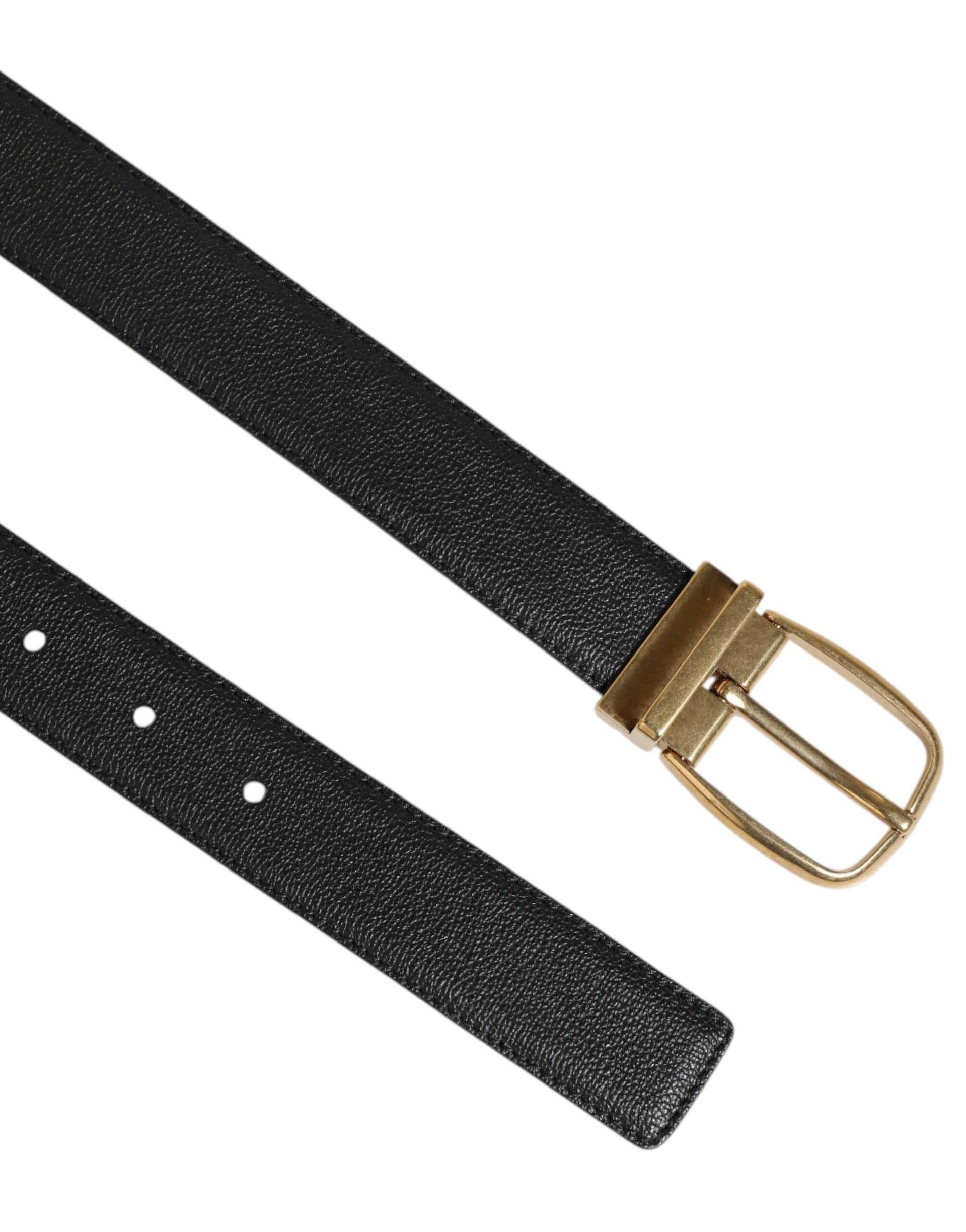 Dolce & Gabbana Black Leather Classic Metal Logo Buckle Belt - Image 4