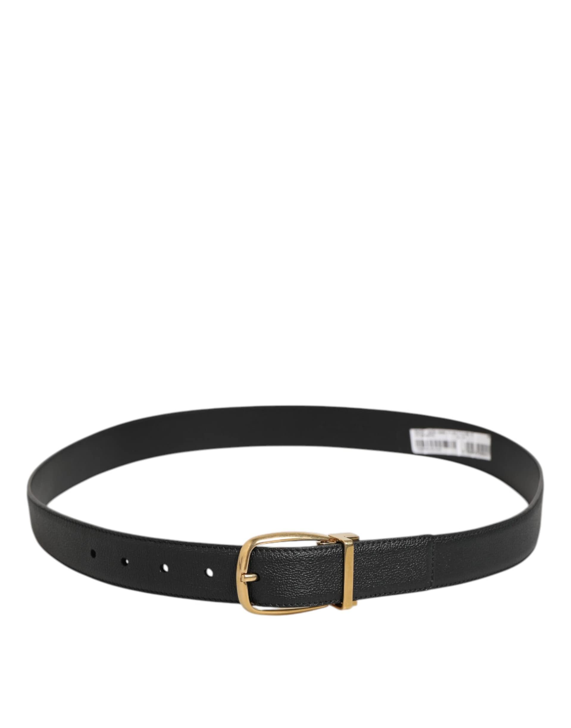 Dolce & Gabbana Black Leather Classic Metal Logo Buckle Belt - Image 5