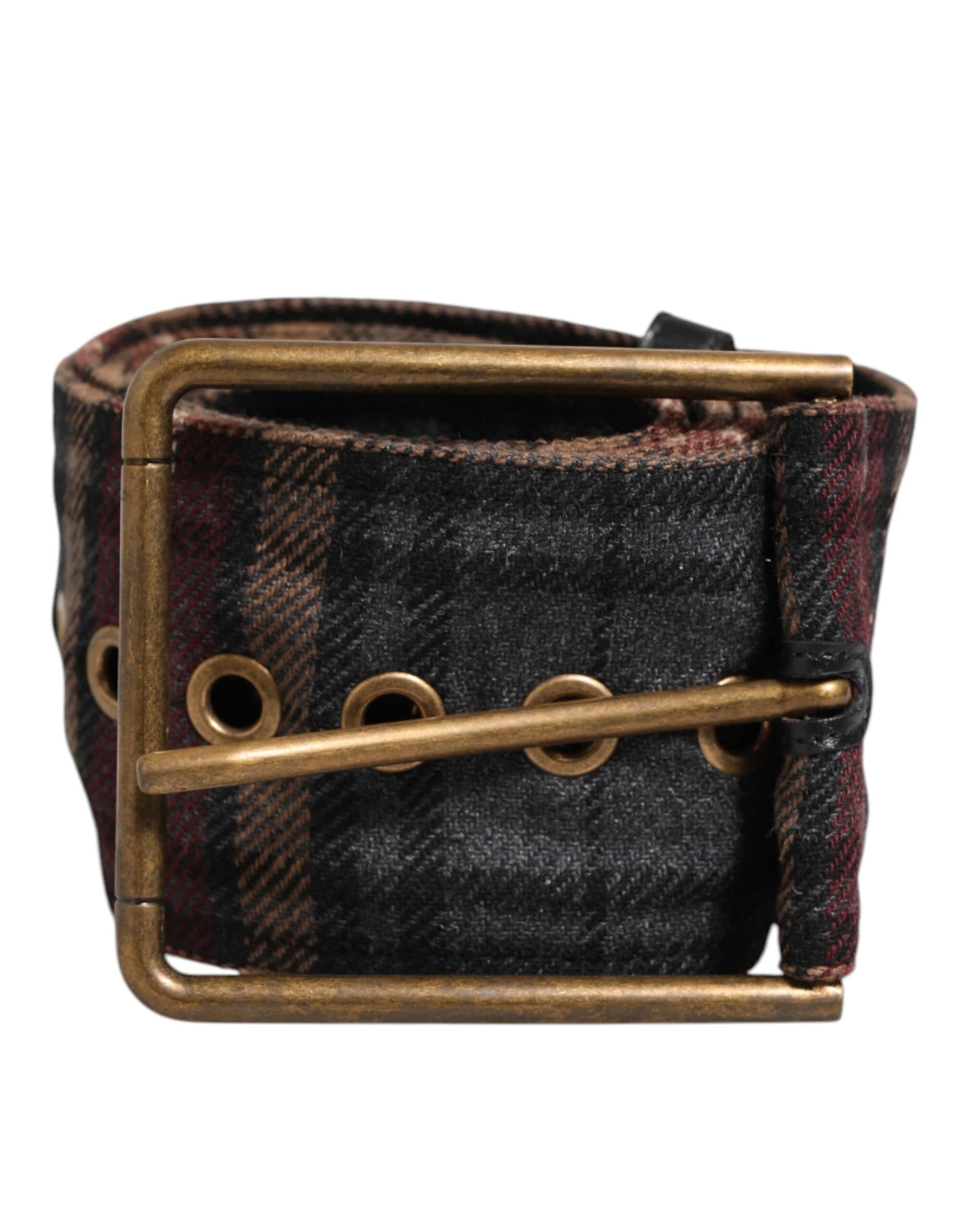 Dolce & Gabbana Plaid Fabric Logo Plate Brass Buckle Belt - Image 2