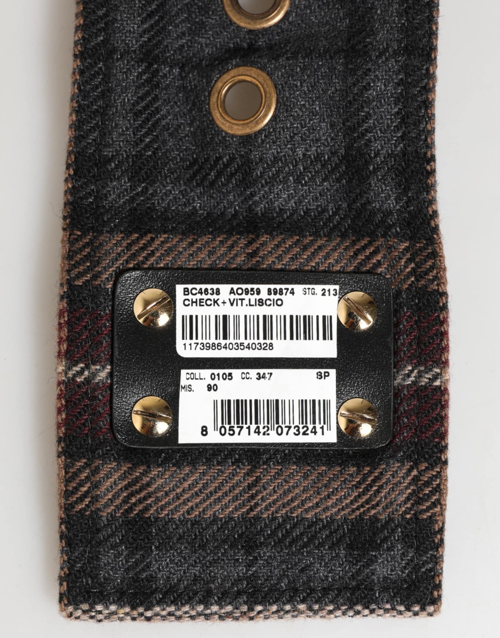 Dolce & Gabbana Plaid Fabric Logo Plate Brass Buckle Belt - Image 3