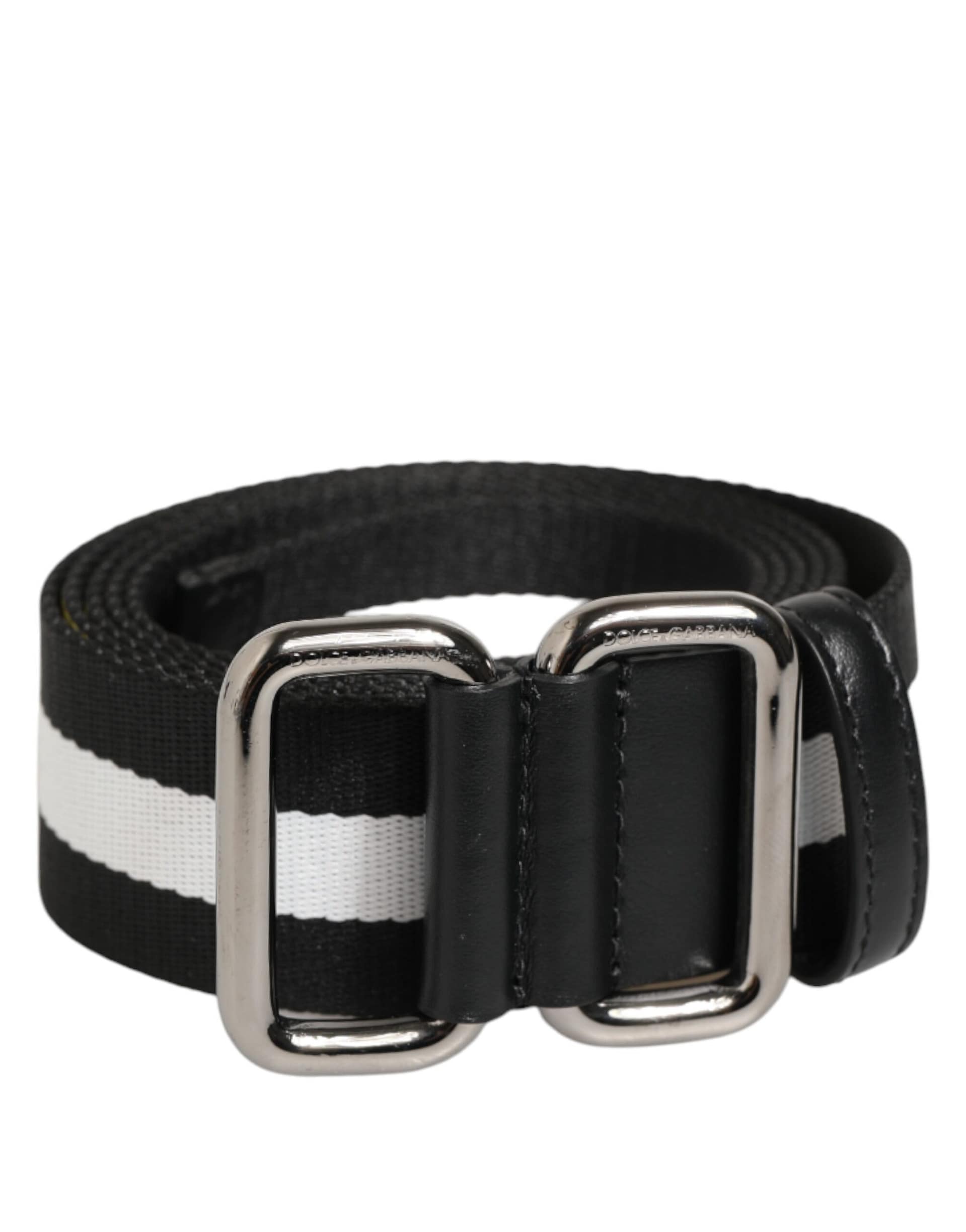 Dolce & Gabbana Black White Striped Metal Buckle Men Belt