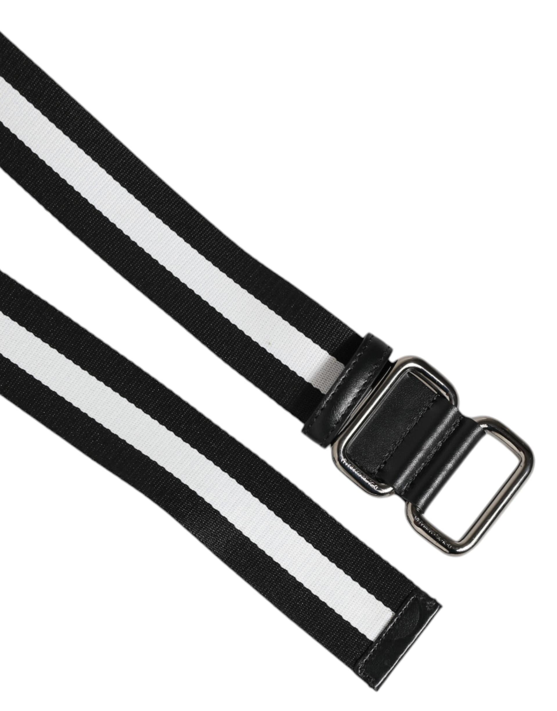 Dolce & Gabbana Black White Striped Metal Buckle Men Belt - Image 4