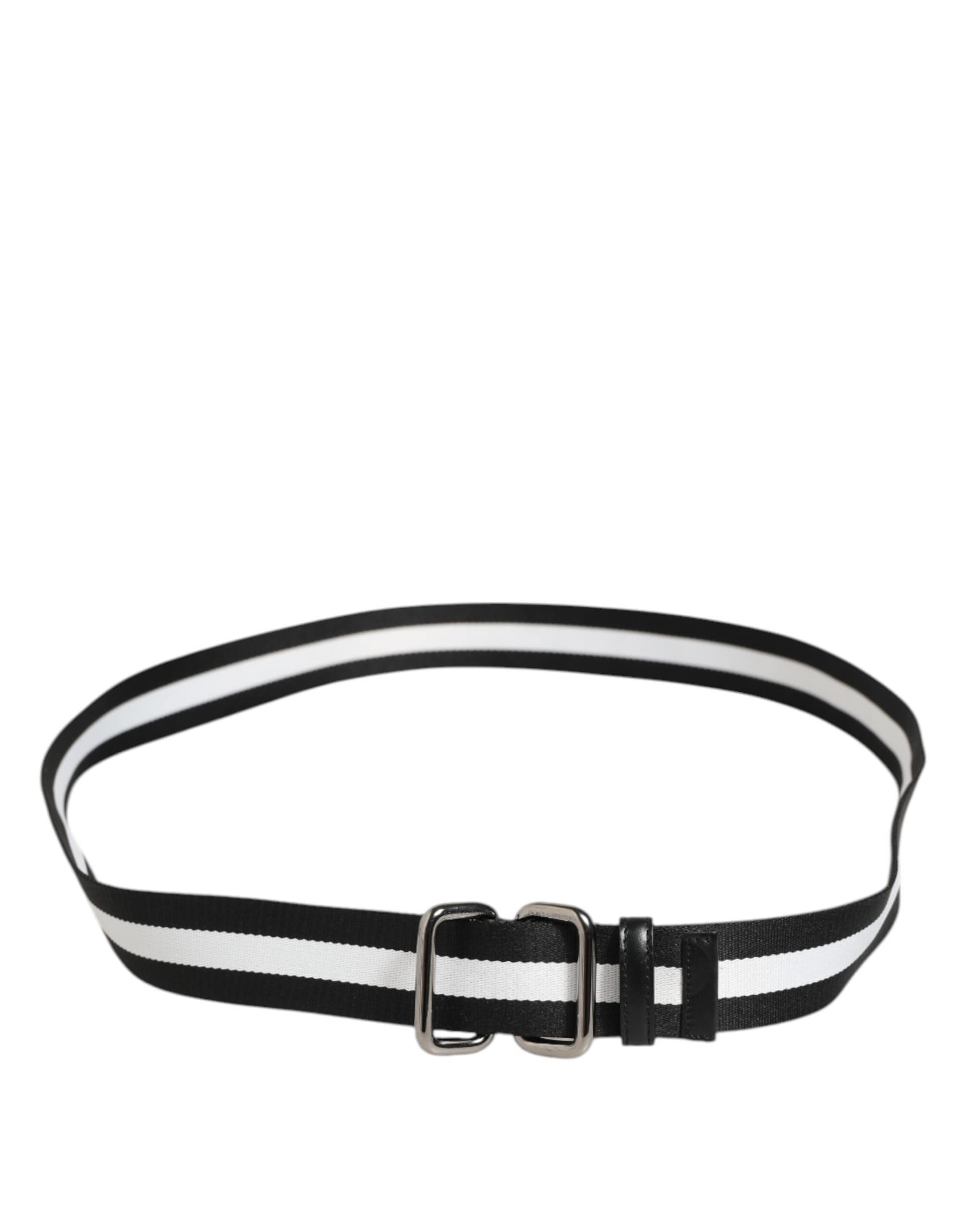 Dolce & Gabbana Black White Striped Metal Buckle Men Belt - Image 5