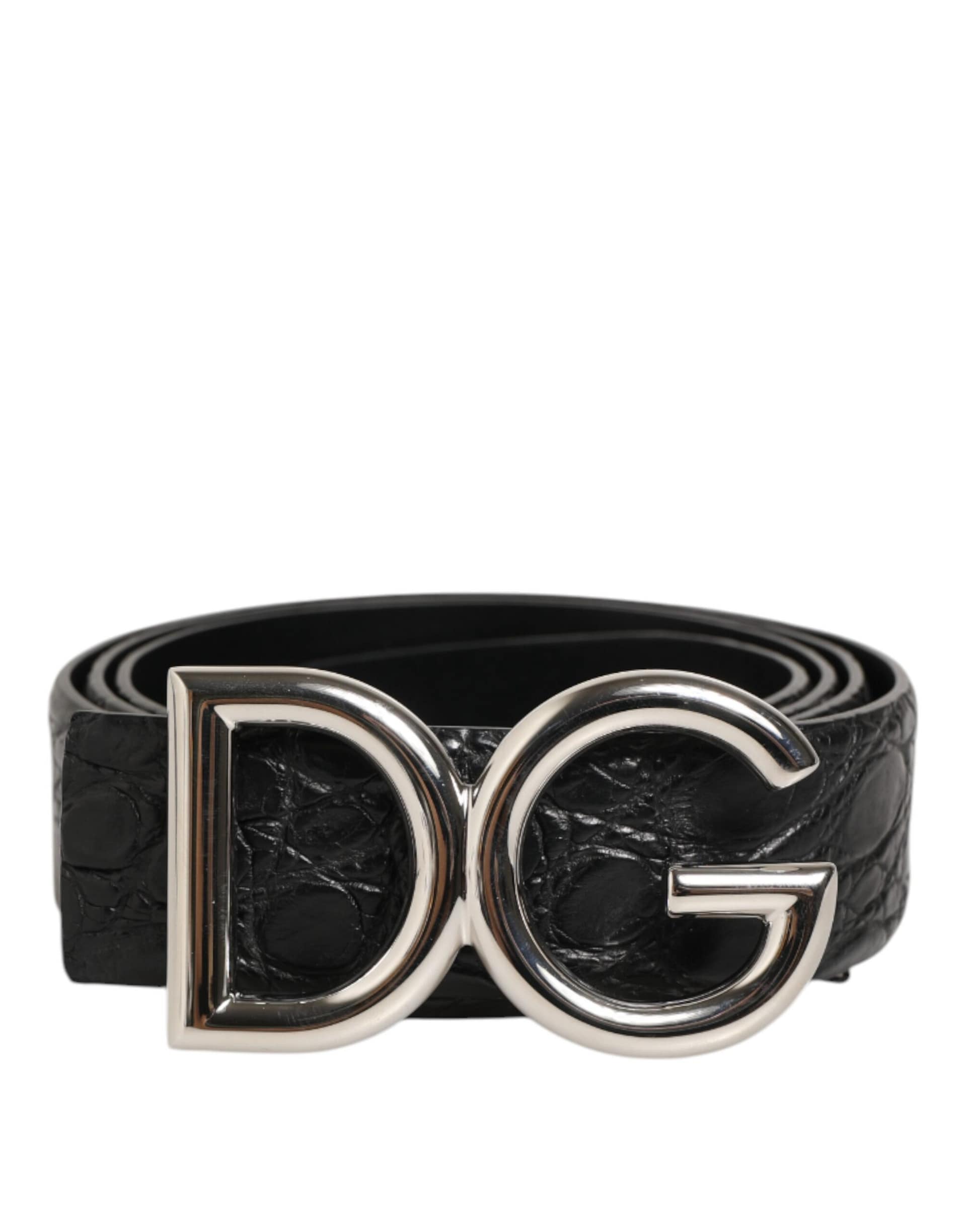 Dolce & Gabbana Black Exotic Leather DG Logo Buckle Belt - Image 2