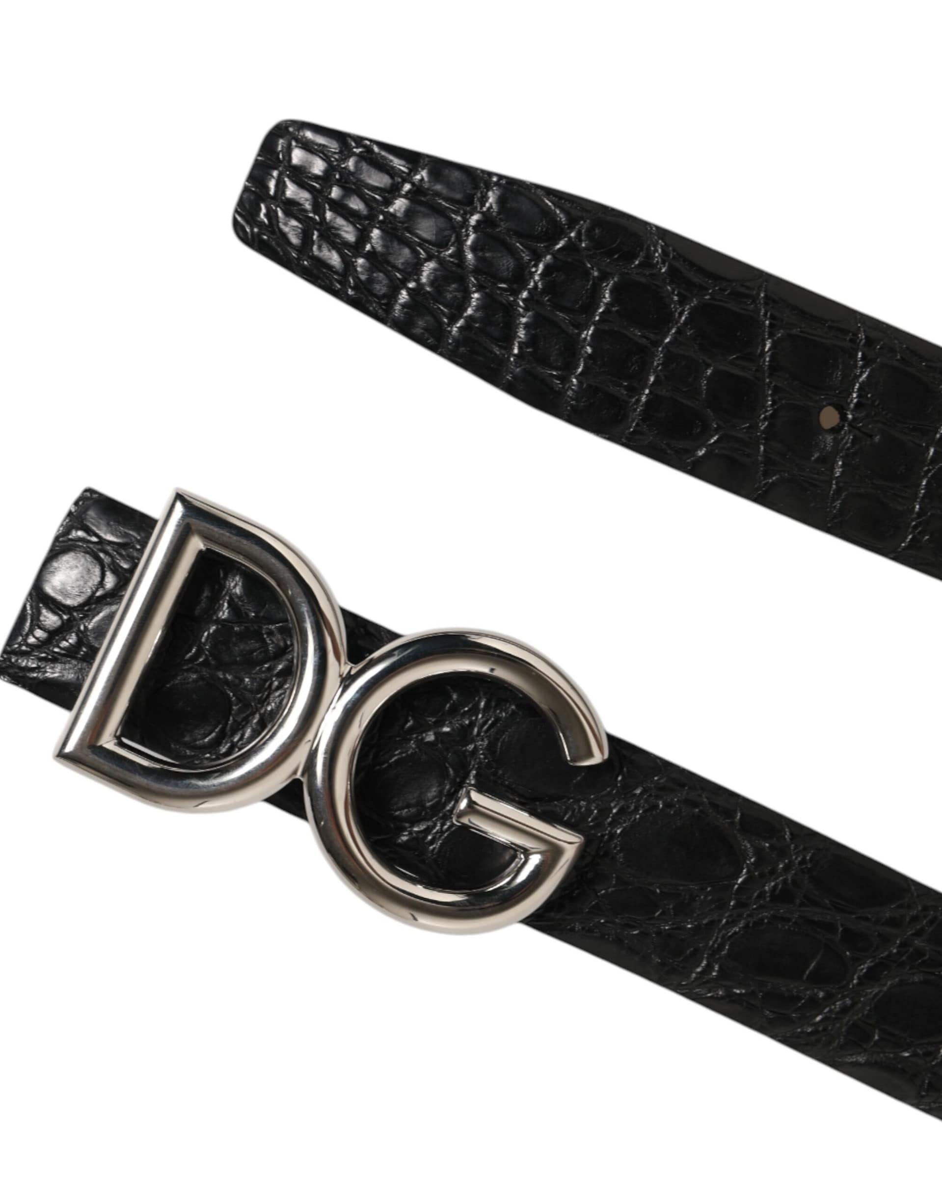 Dolce & Gabbana Black Exotic Leather DG Logo Buckle Belt - Image 5