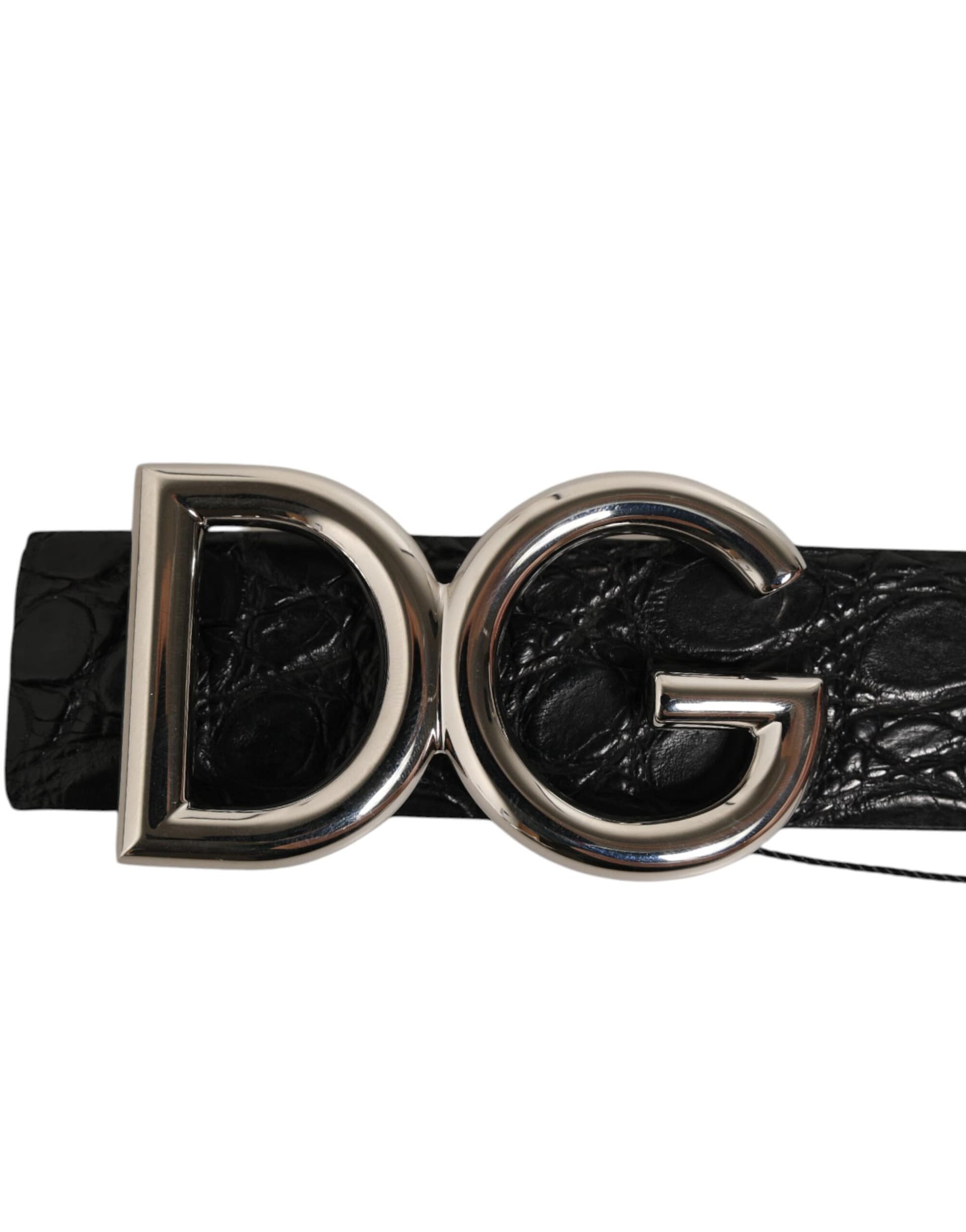 Dolce & Gabbana Black Exotic Leather DG Logo Buckle Belt - Image 6
