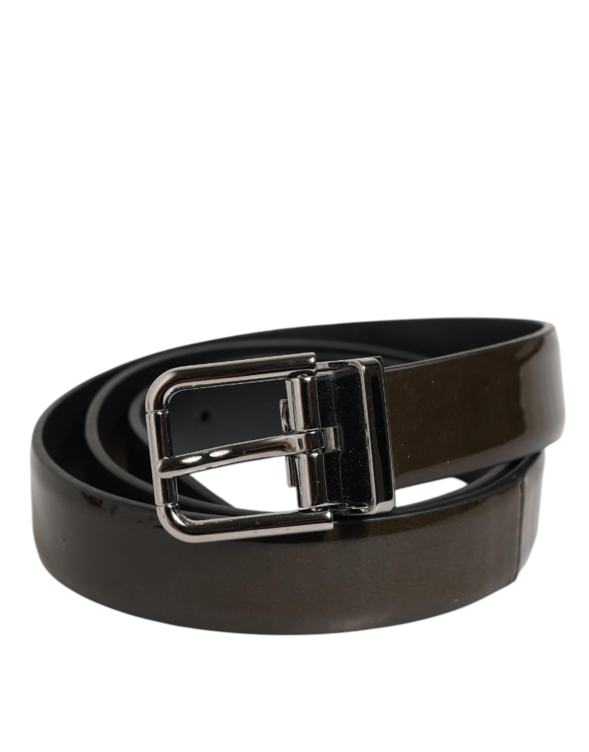 Dolce & Gabbana Brown Glossy Leather Classic Metal Buckle Belt
