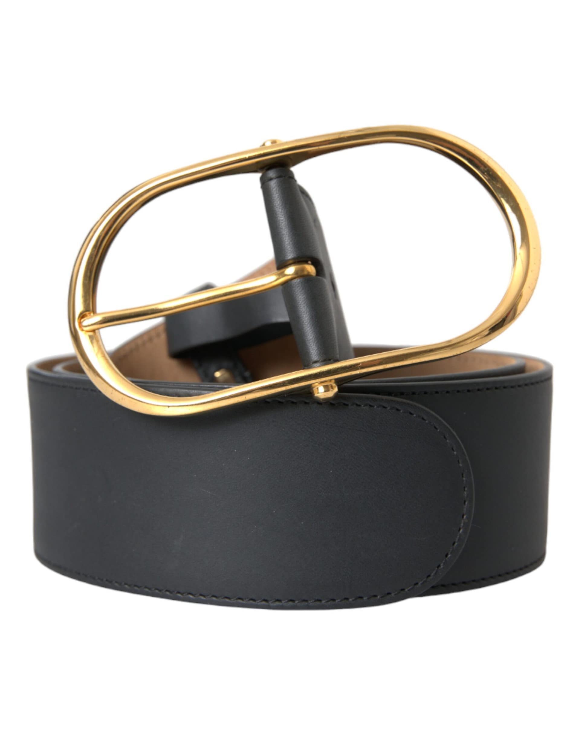 Dolce & Gabbana Black Leather Classic Metal Oval Buckle Belt