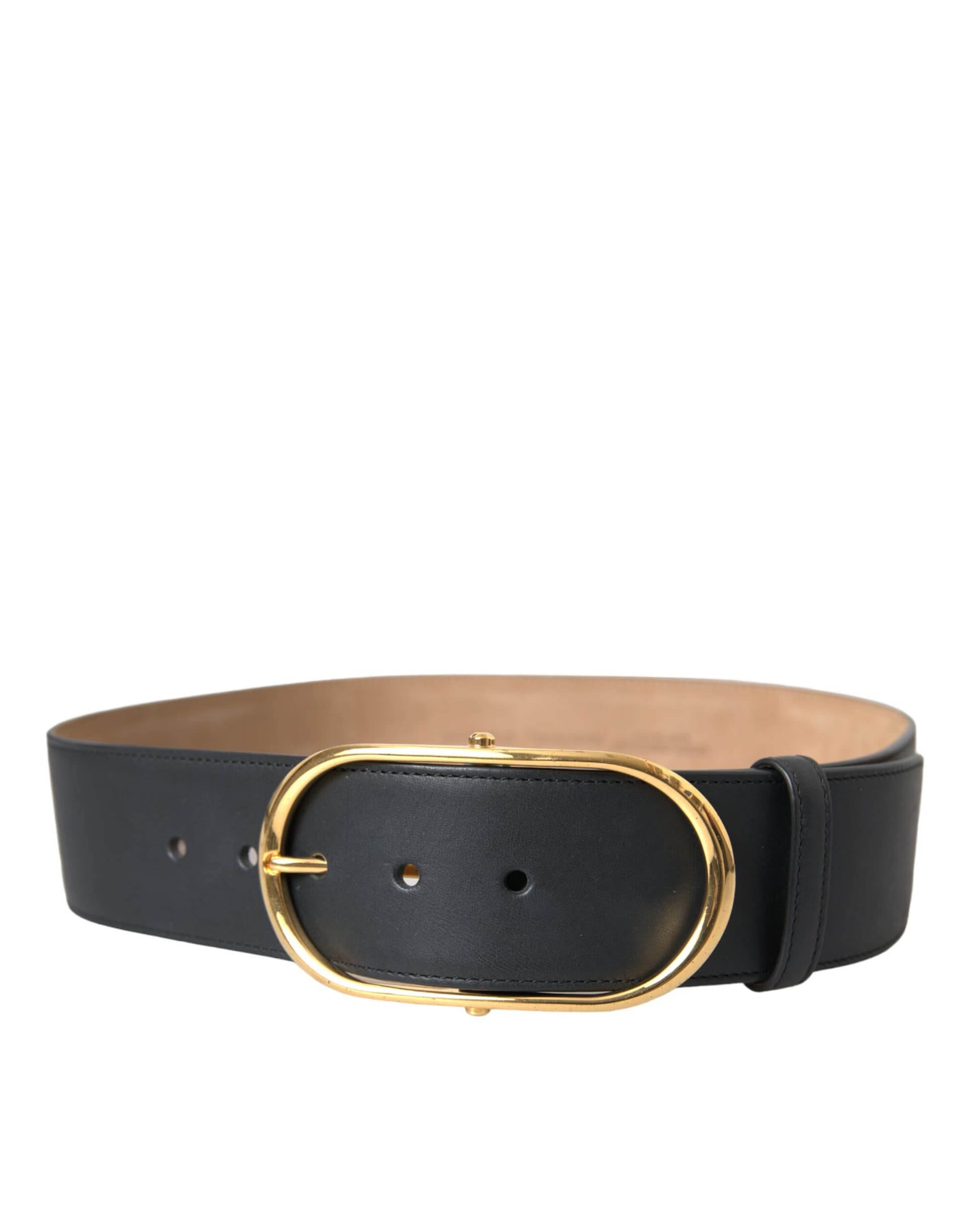 Dolce & Gabbana Black Leather Classic Metal Oval Buckle Belt - Image 3
