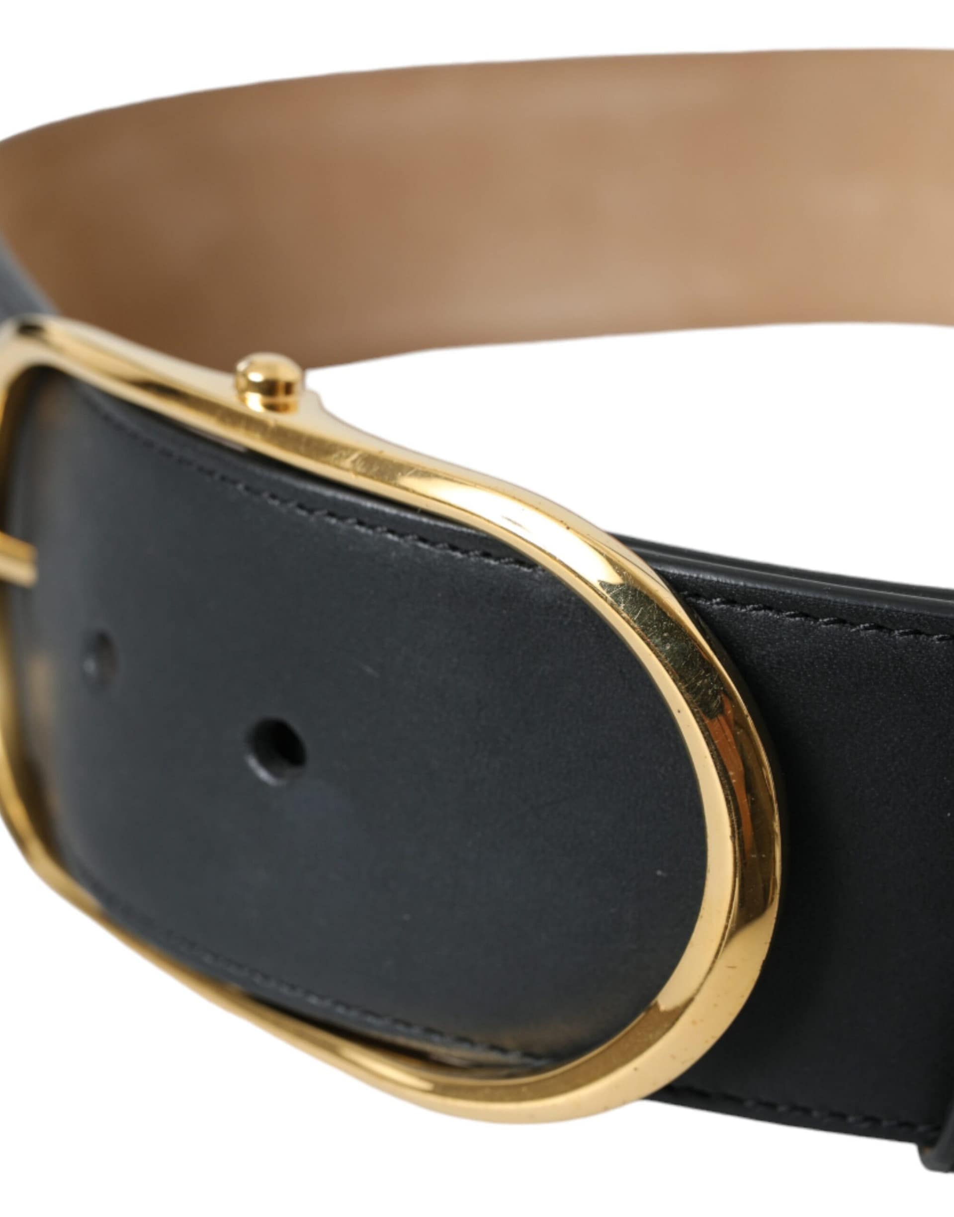 Dolce & Gabbana Black Leather Classic Metal Oval Buckle Belt - Image 4