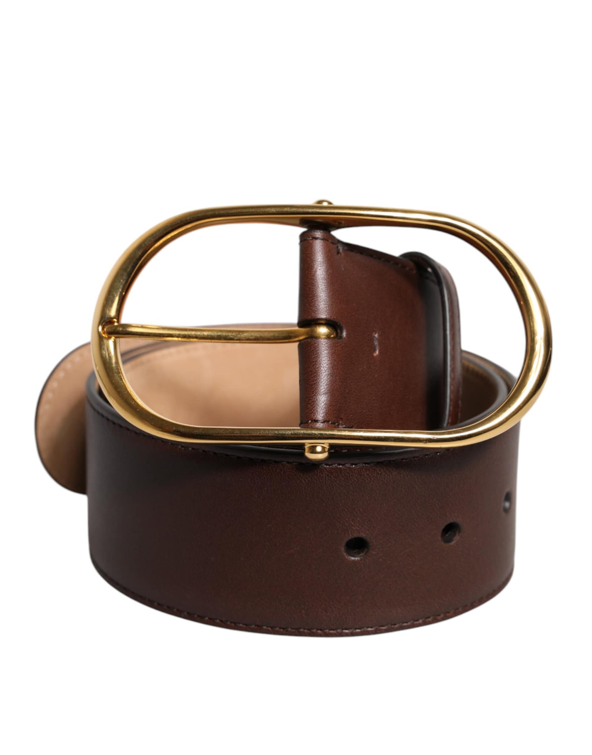 Dolce & Gabbana Brown Leather Classic Metal Oval Buckle Belt - Image 2