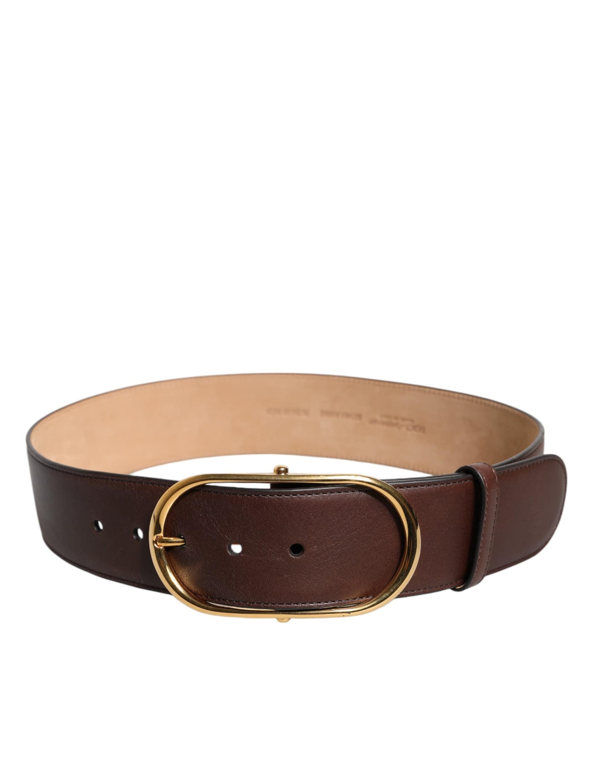 Dolce & Gabbana Brown Leather Classic Metal Oval Buckle Belt - Image 3