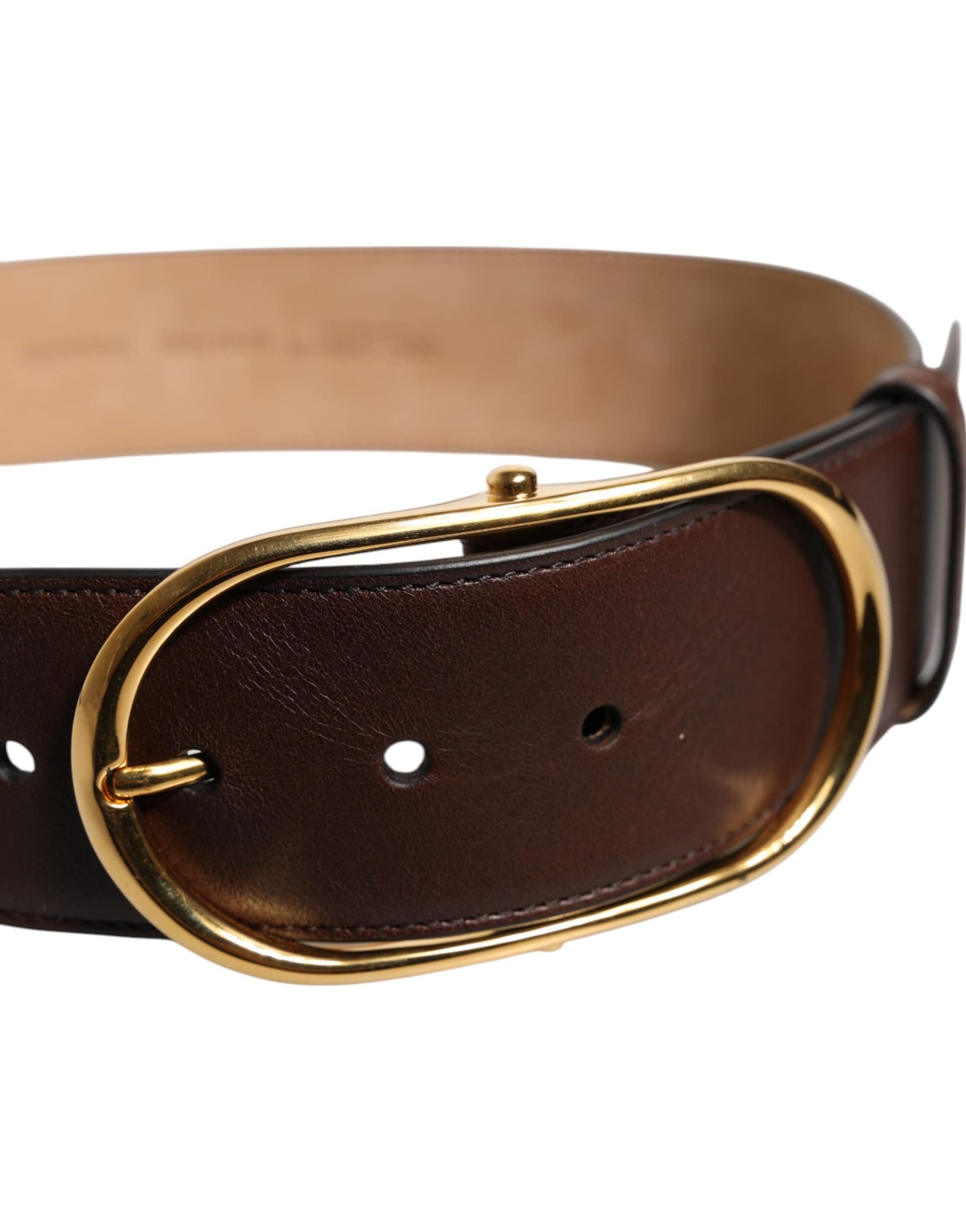 Dolce & Gabbana Brown Leather Classic Metal Oval Buckle Belt - Image 5