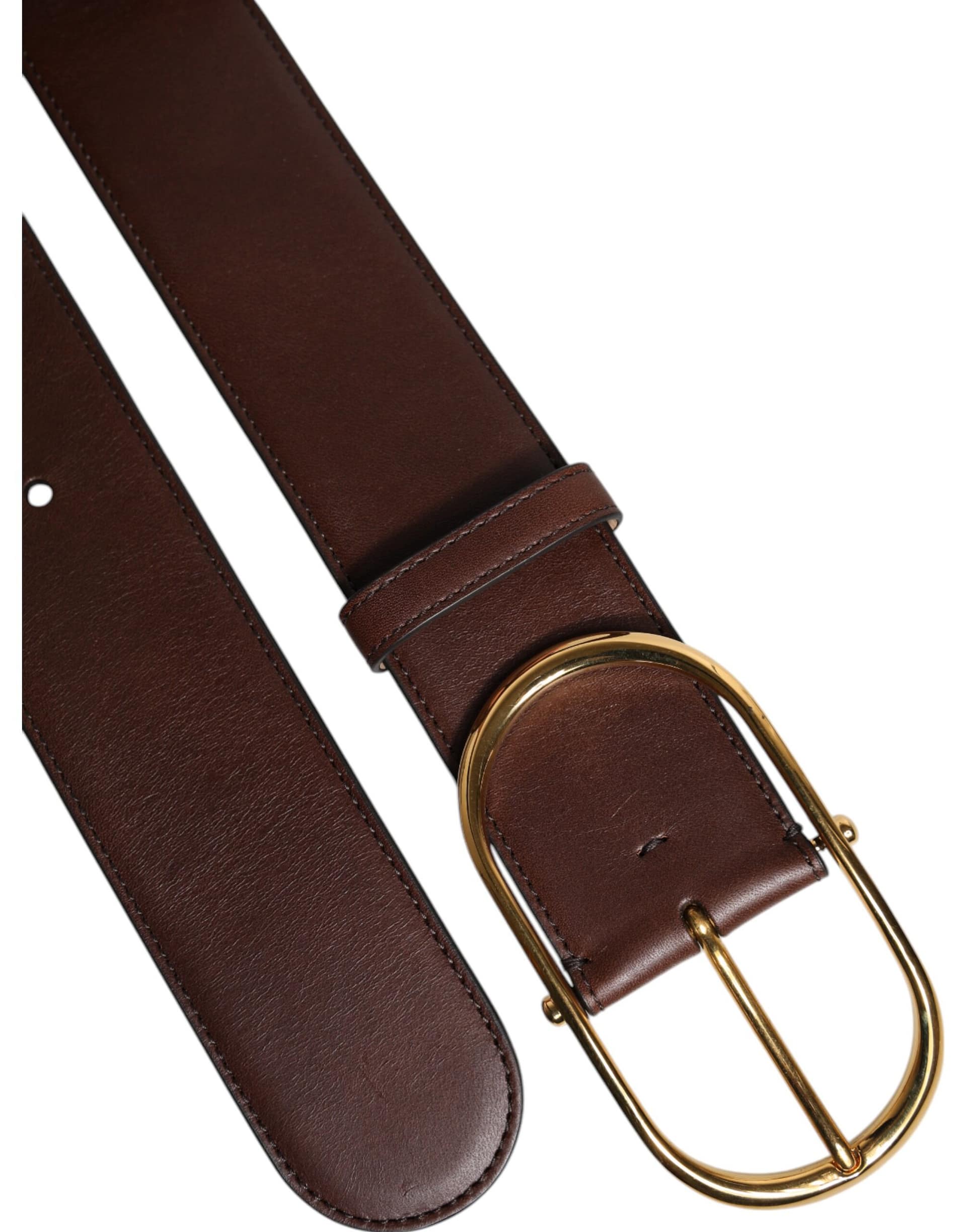 Dolce & Gabbana Brown Leather Classic Metal Oval Buckle Belt - Image 6