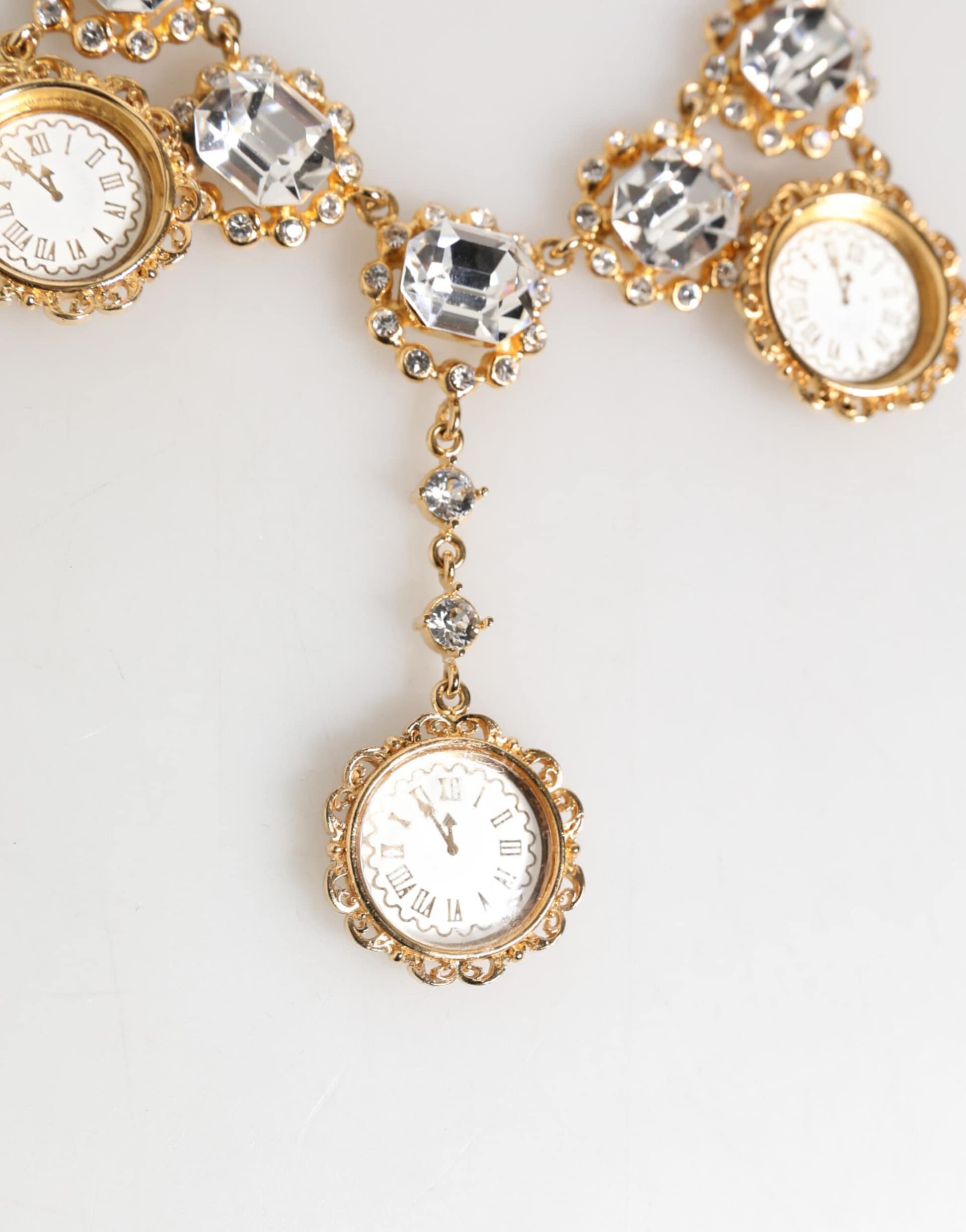 Dolce & Gabbana Gold Crystal Clock Pendant Statement Jewelry Necklace - Image 3