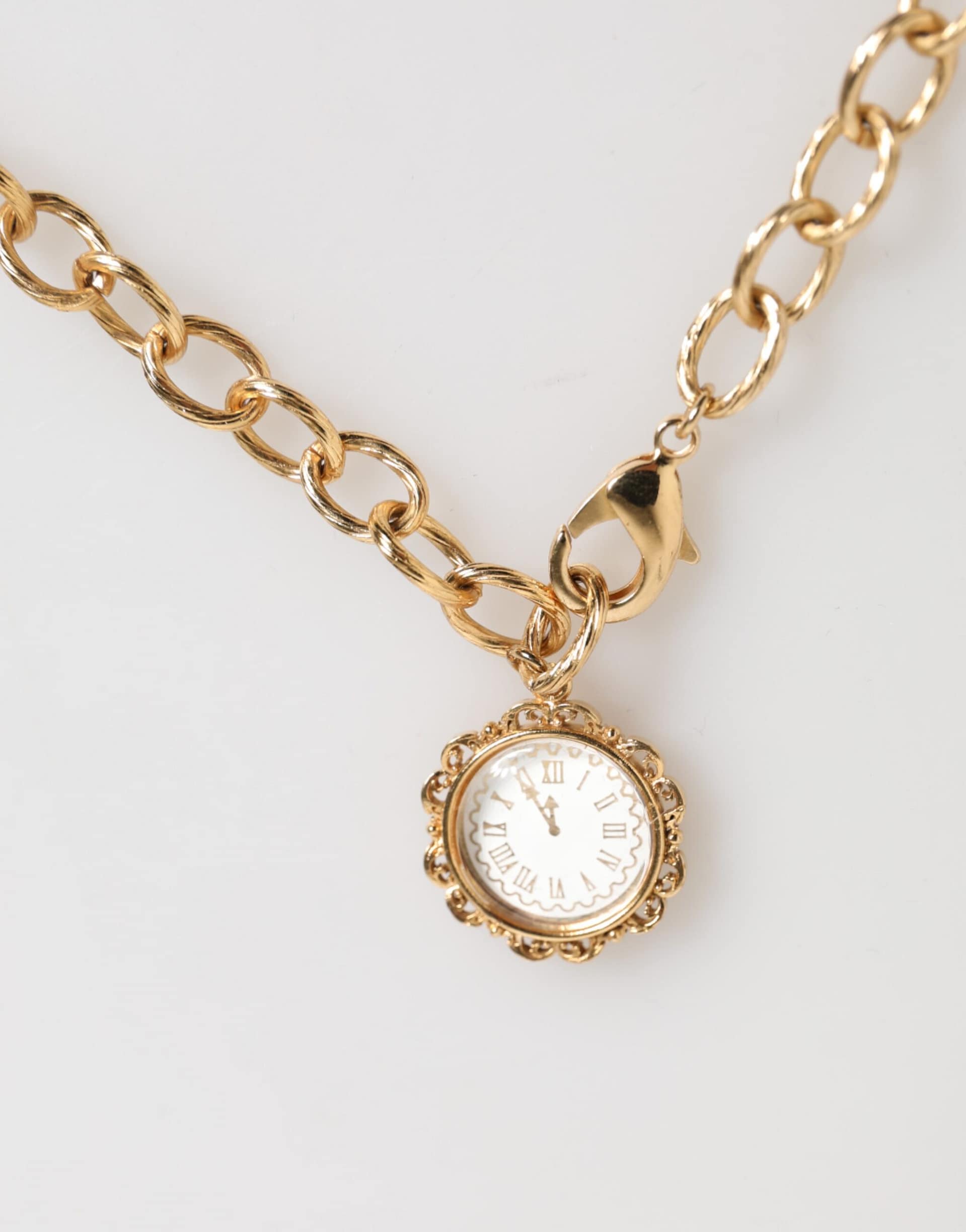 Dolce & Gabbana Gold Crystal Clock Pendant Statement Jewelry Necklace - Image 4