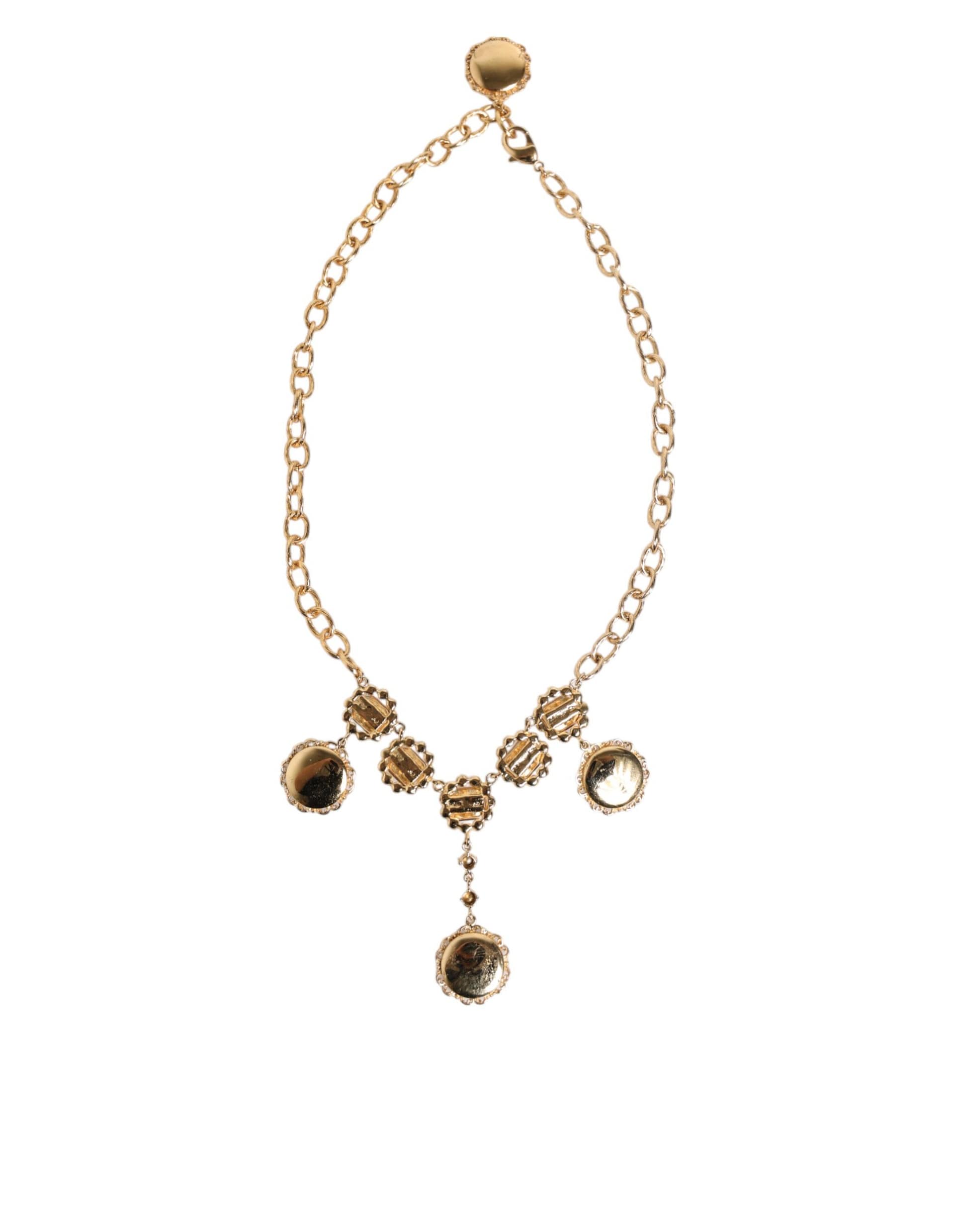 Dolce & Gabbana Gold Crystal Clock Pendant Statement Jewelry Necklace - Image 6