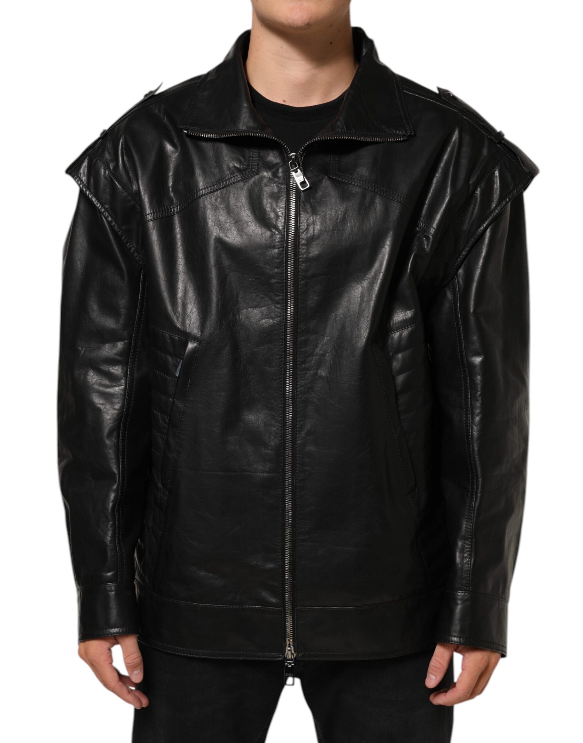 Dolce & Gabbana Black Leather Full Zip Biker Blouson Jacket - Image 2