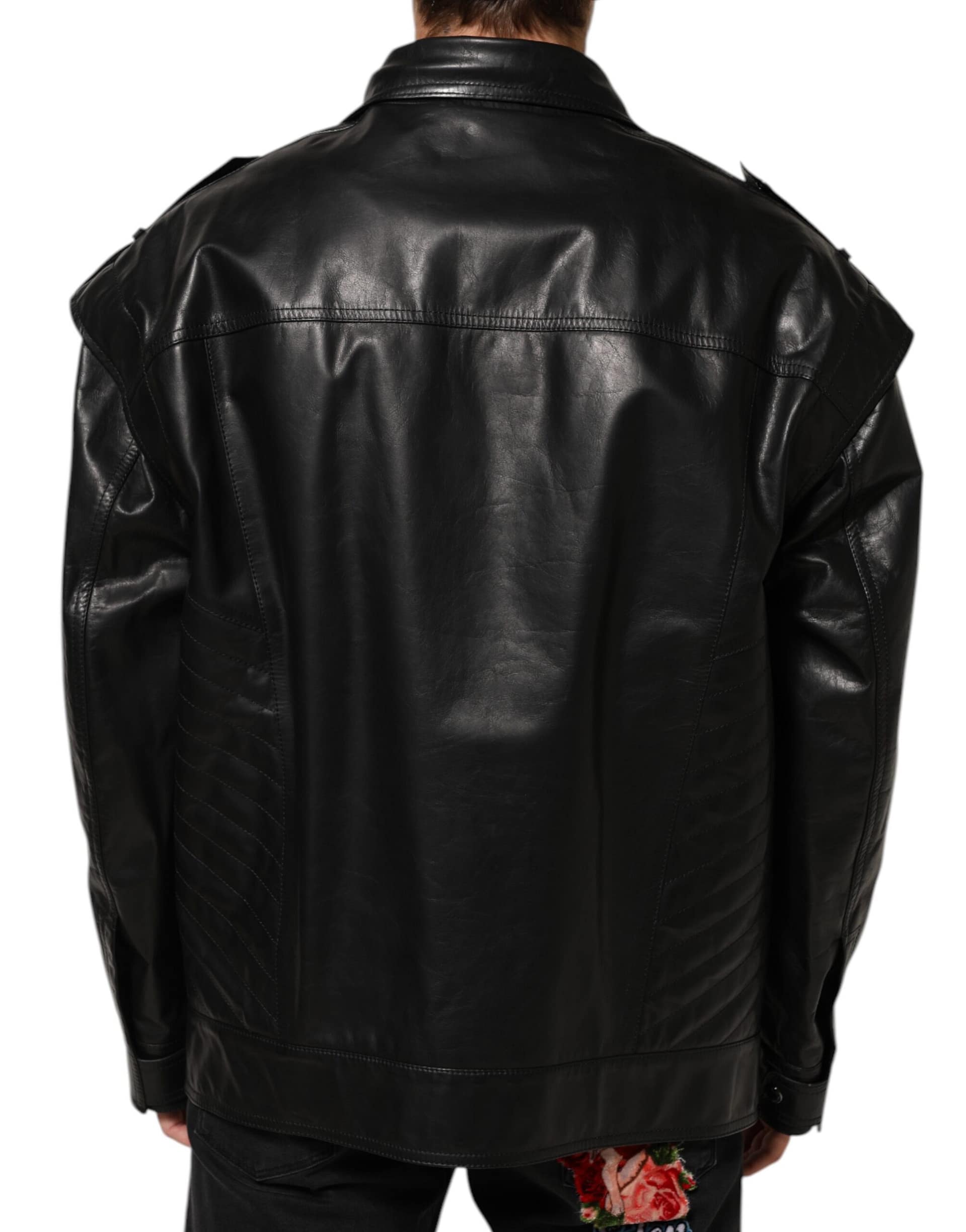 Dolce & Gabbana Black Leather Full Zip Biker Blouson Jacket - Image 4