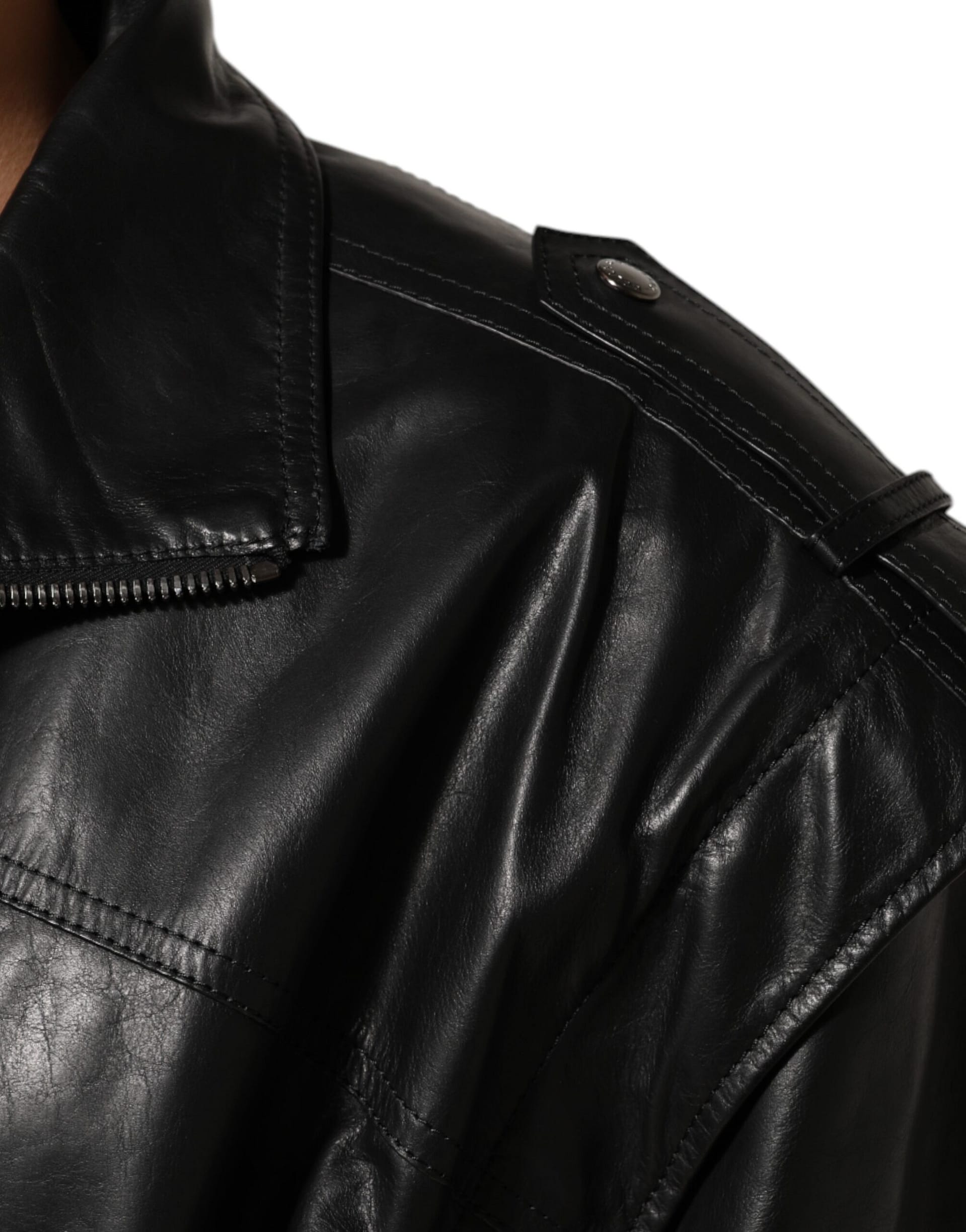 Dolce & Gabbana Black Leather Full Zip Biker Blouson Jacket - Image 6