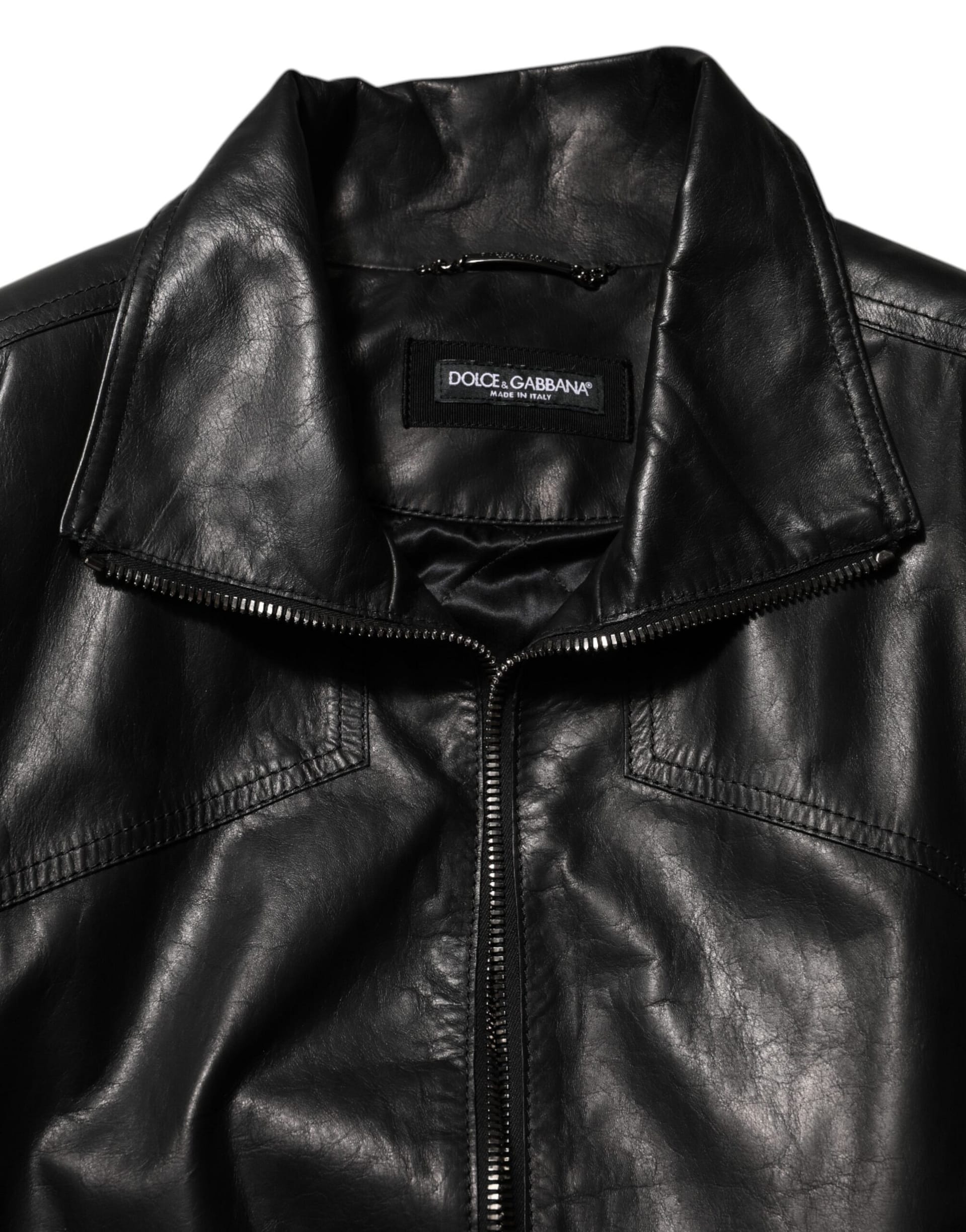Dolce & Gabbana Black Leather Full Zip Biker Blouson Jacket - Image 7