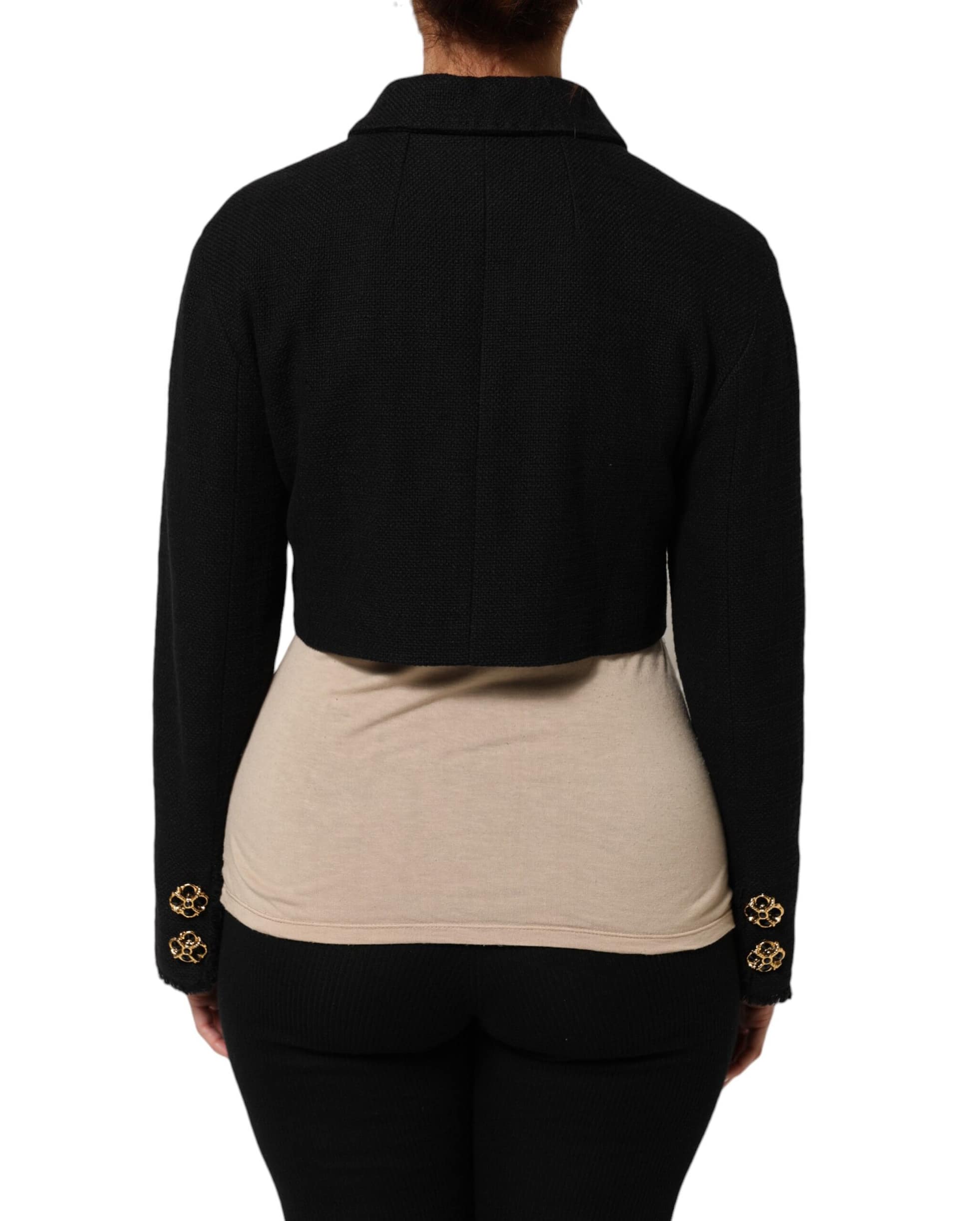 Dolce & Gabbana Black Cotton Full Zip Cropped Coat Jacket - Image 4