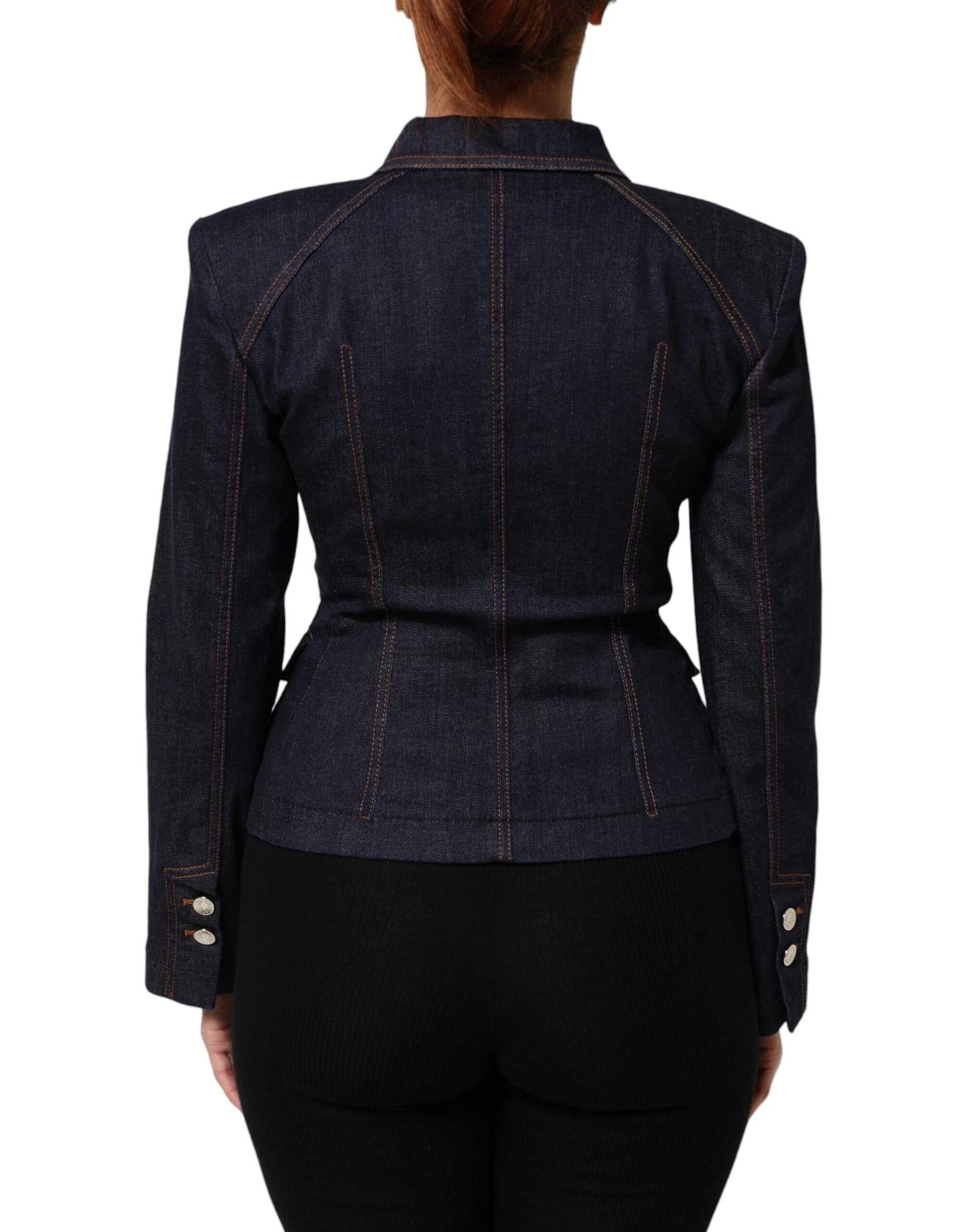 Dolce & Gabbana Dark Blue Cotton Collared Denim Coat Jacket - Image 4