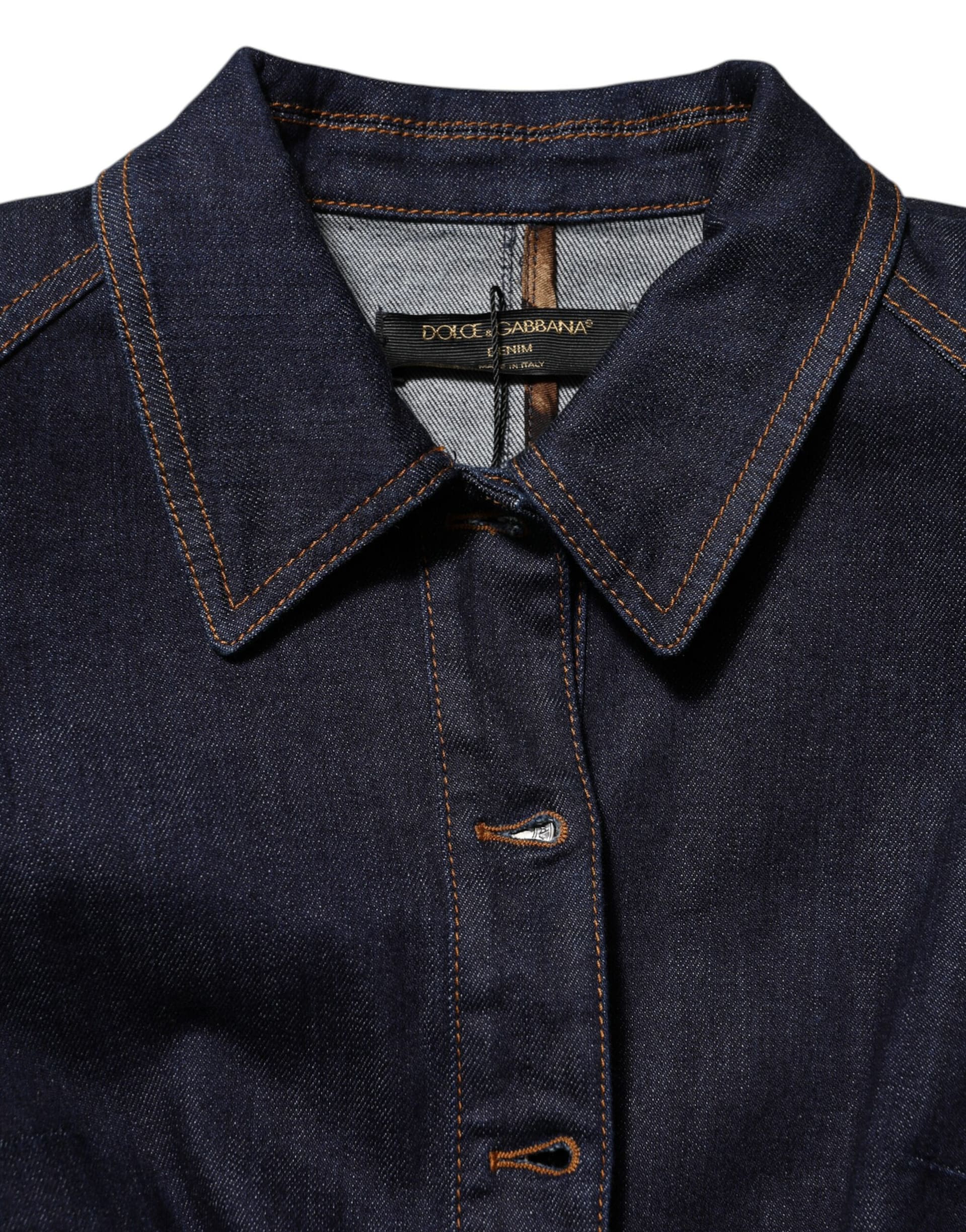 Dolce & Gabbana Dark Blue Cotton Collared Denim Coat Jacket - Image 7