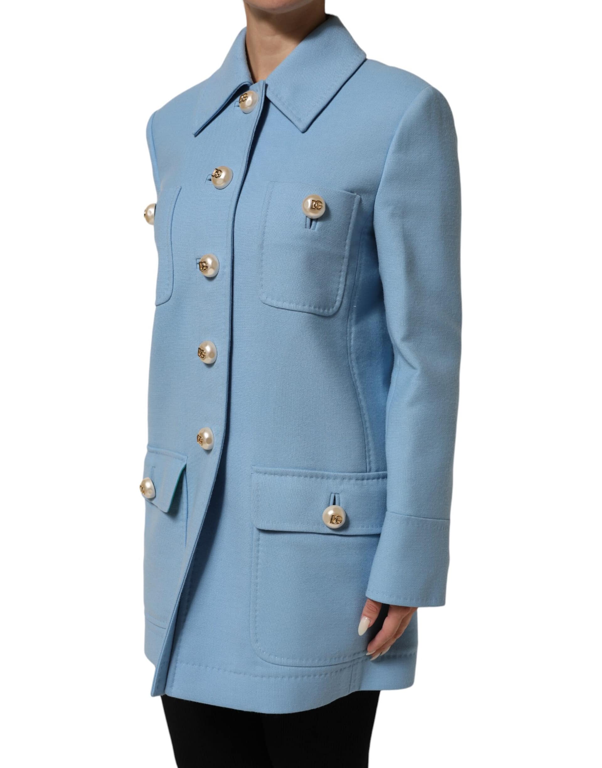 Dolce & Gabbana Blue Buttoned Down Trench Coat Jacket - Image 3