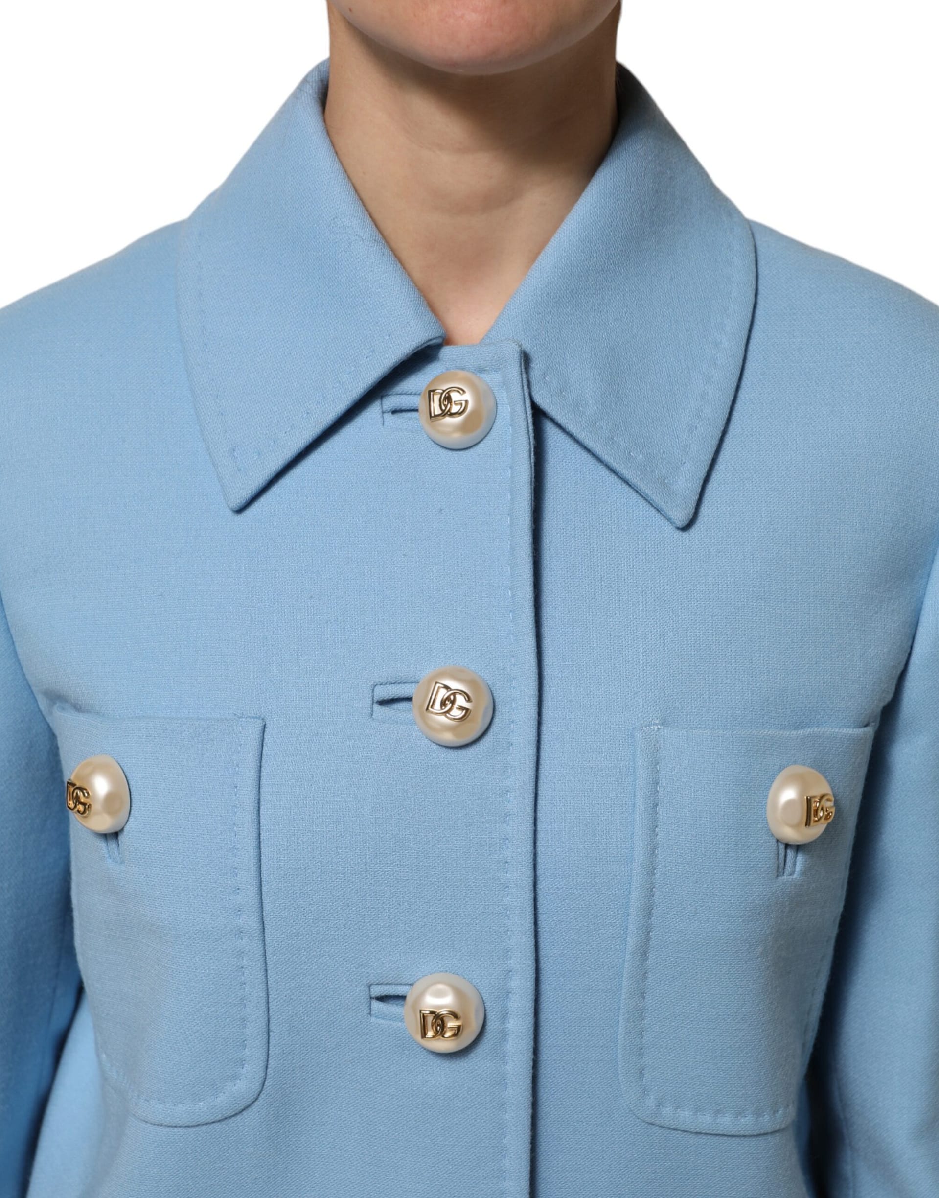 Dolce & Gabbana Blue Buttoned Down Trench Coat Jacket - Image 5