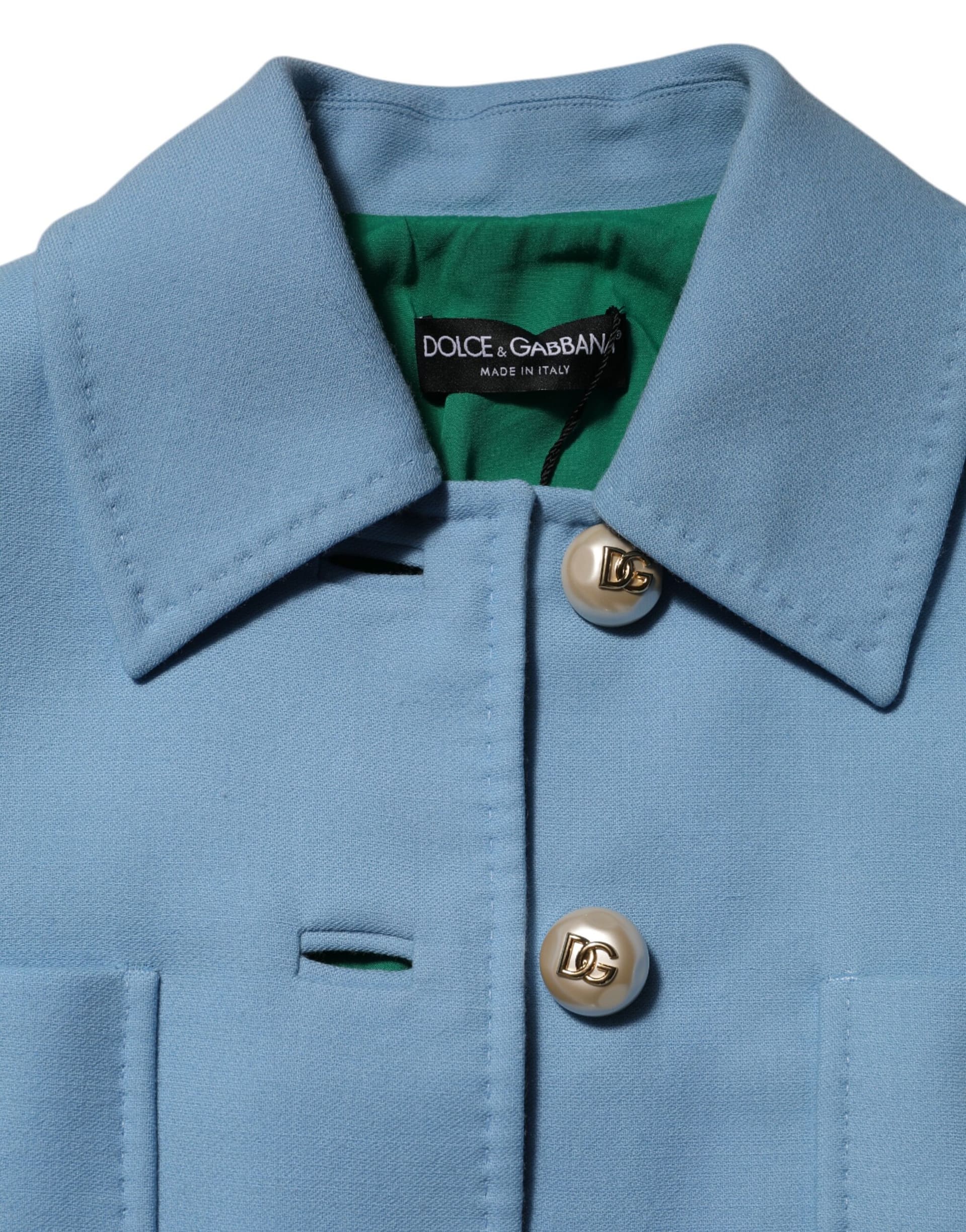 Dolce & Gabbana Blue Buttoned Down Trench Coat Jacket - Image 7