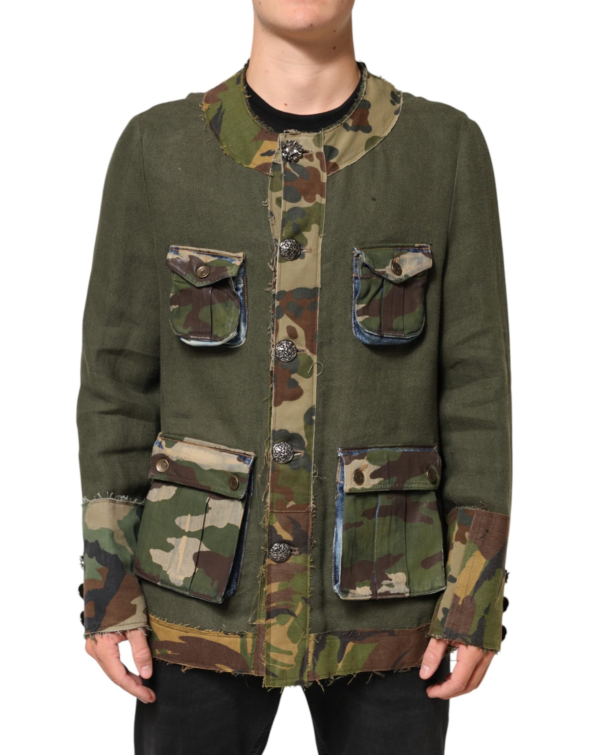 Dolce & Gabbana Brown Camouflage Linen Button Down Jacket - Image 2