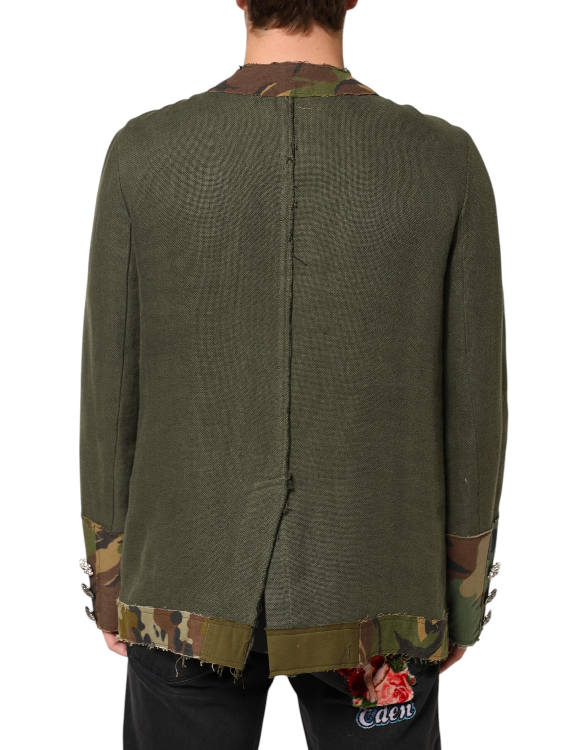 Dolce & Gabbana Brown Camouflage Linen Button Down Jacket - Image 4