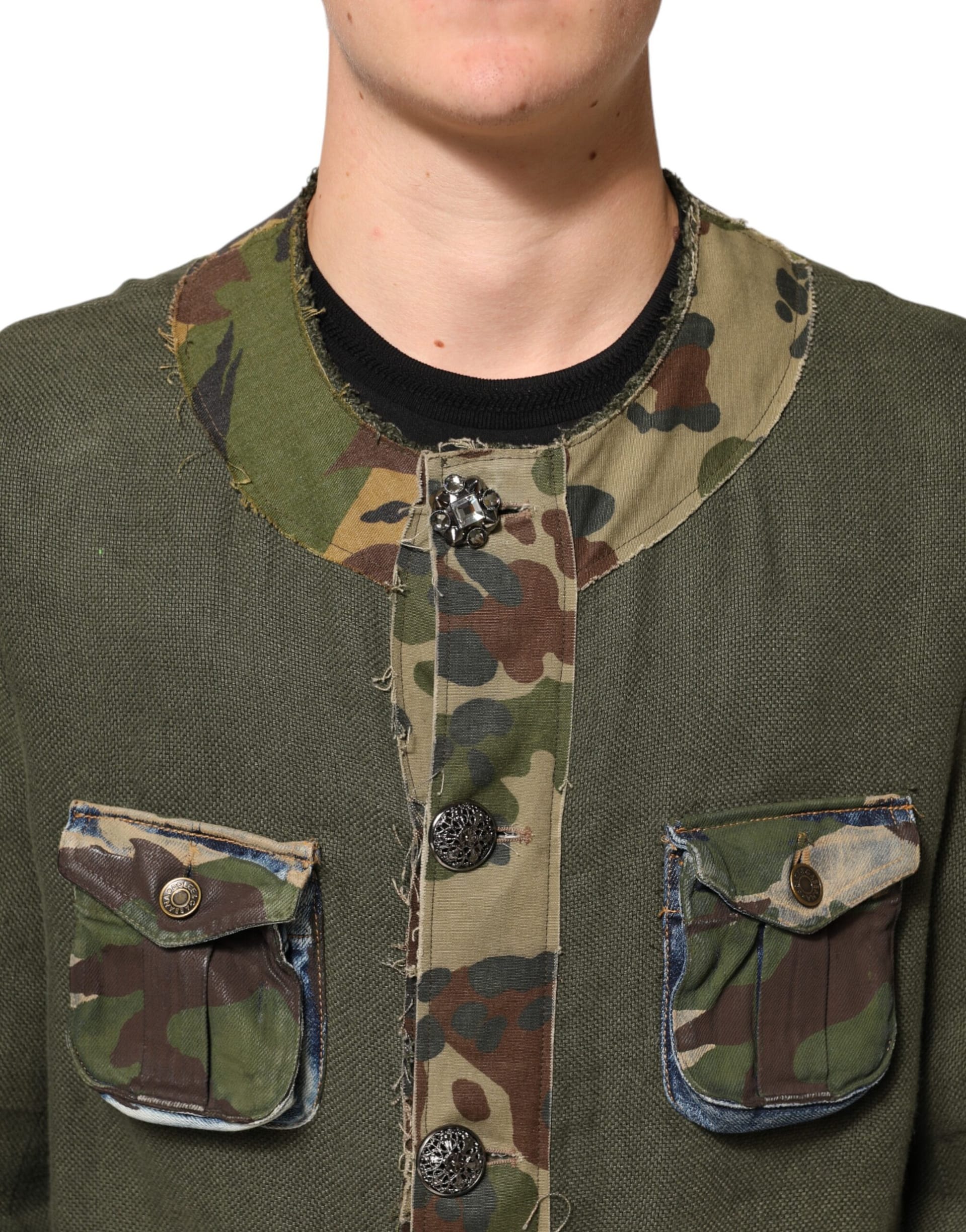 Dolce & Gabbana Brown Camouflage Linen Button Down Jacket - Image 5