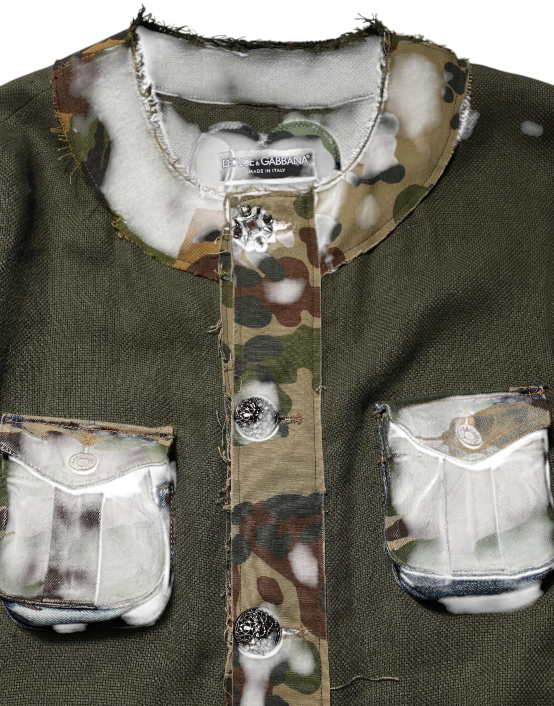 Dolce & Gabbana Brown Camouflage Linen Button Down Jacket - Image 7