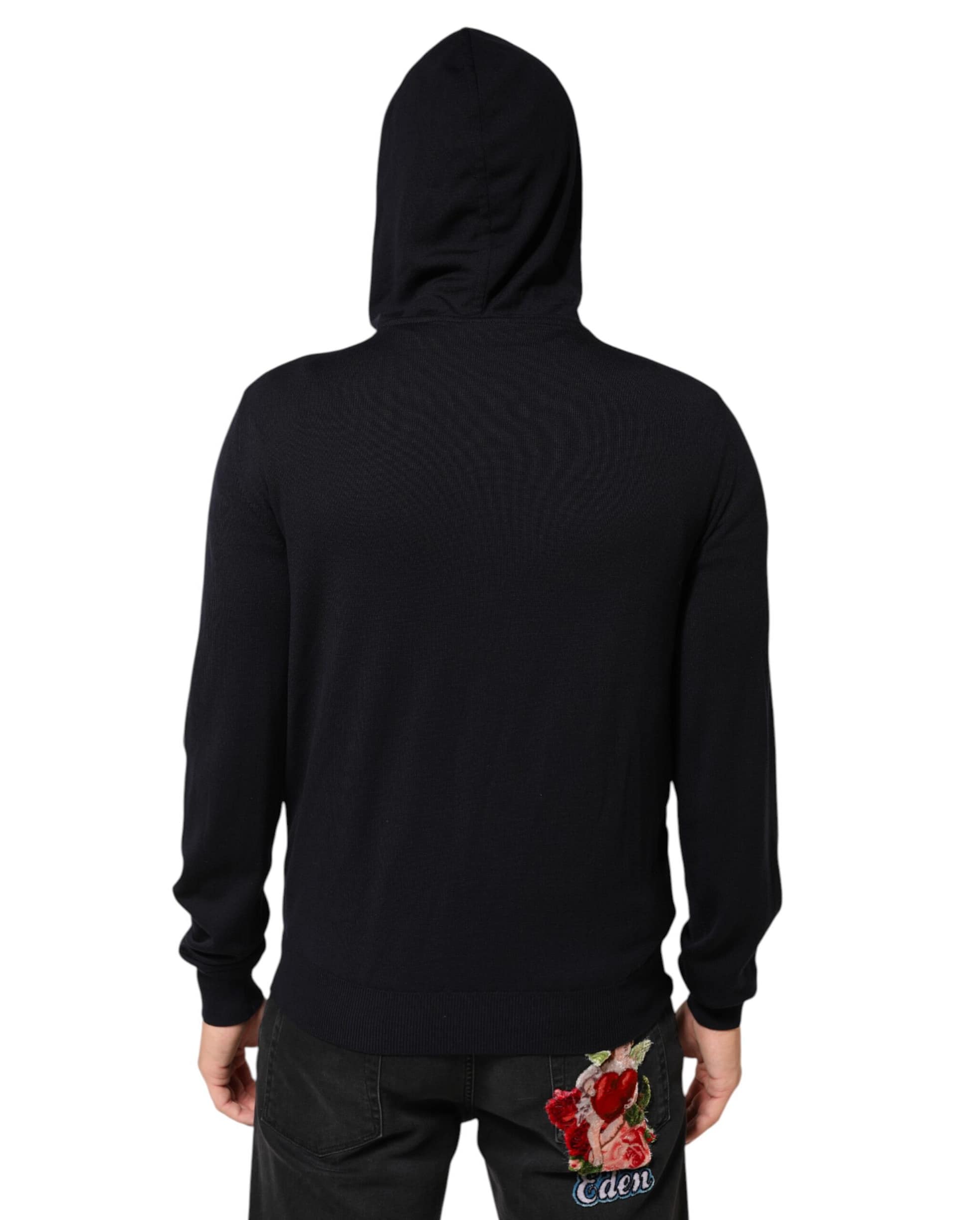 Dolce & Gabbana Black Leather Full Zip Hooded Blouson Jacket - Image 4