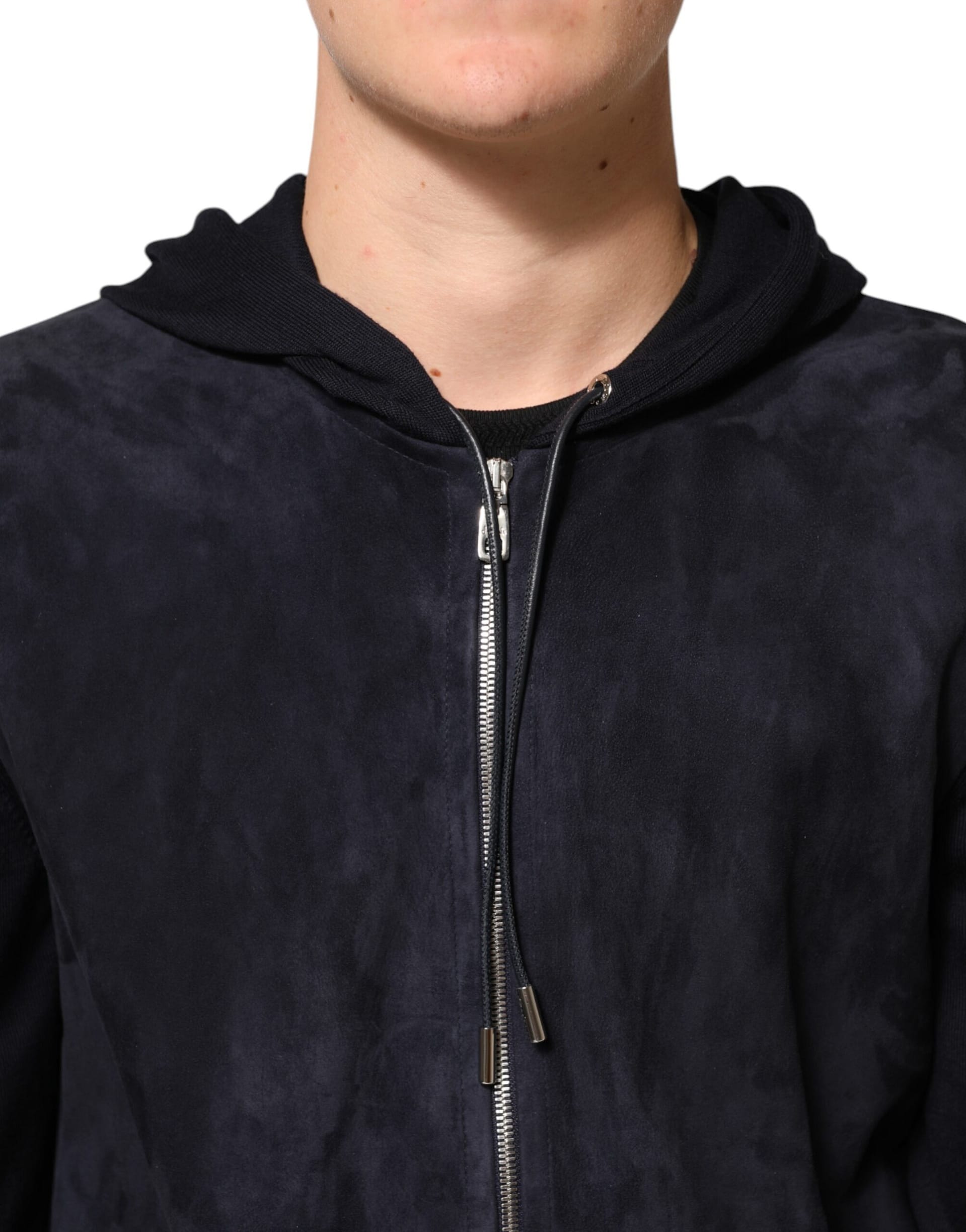 Dolce & Gabbana Black Leather Full Zip Hooded Blouson Jacket - Image 5