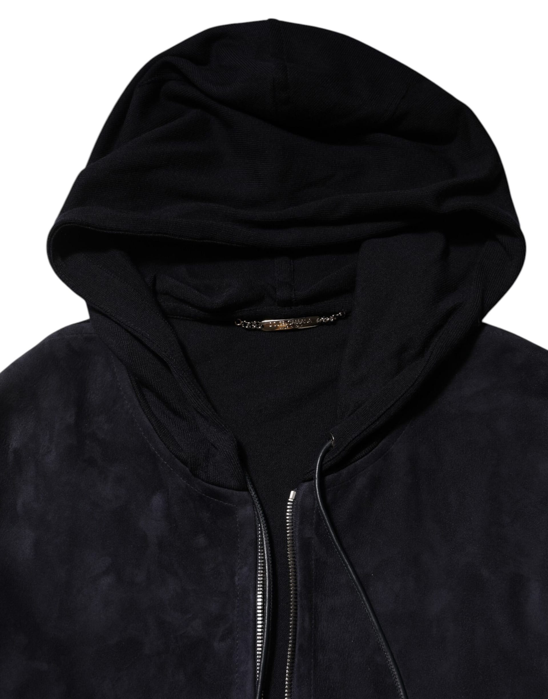 Dolce & Gabbana Black Leather Full Zip Hooded Blouson Jacket - Image 8