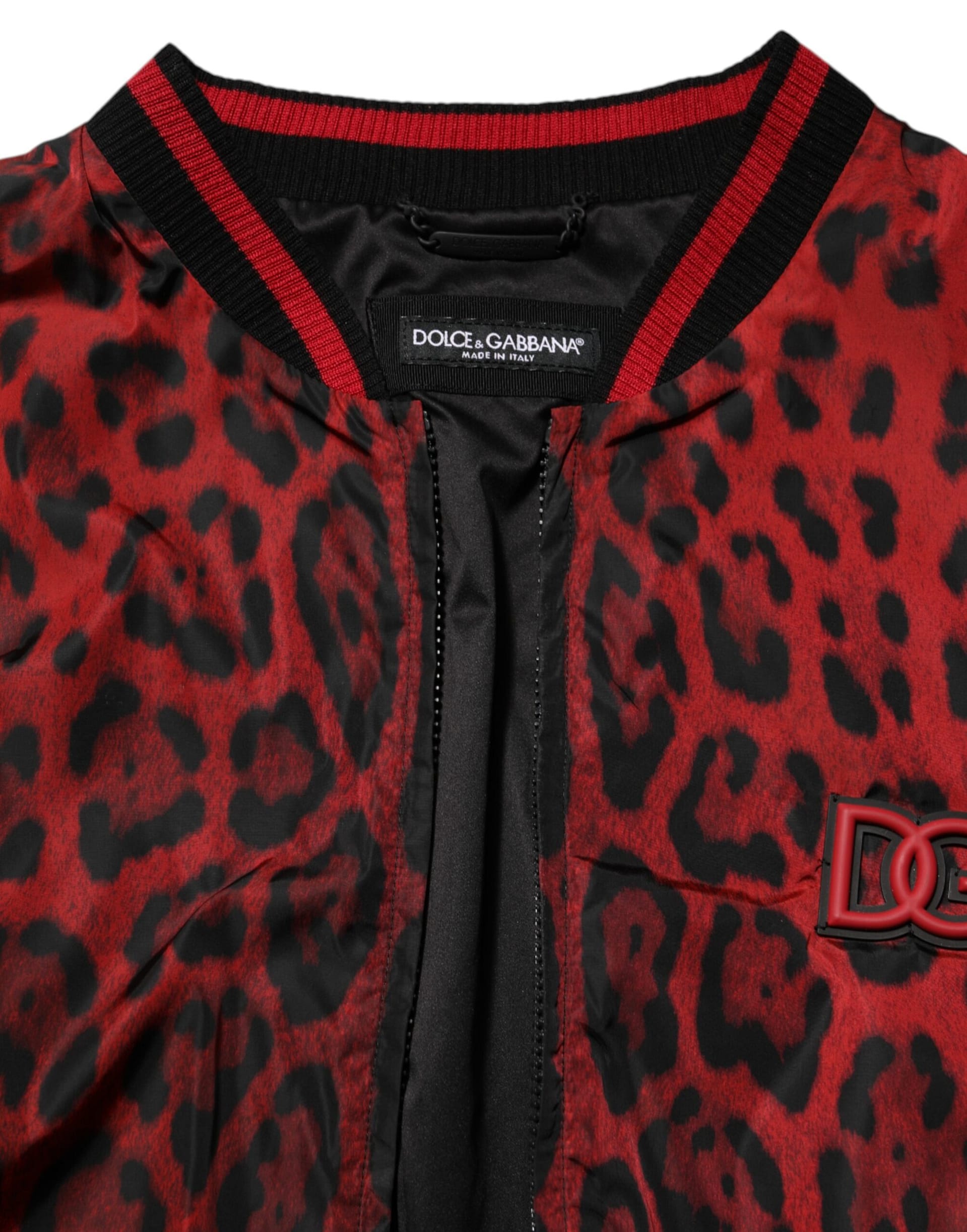 Dolce & Gabbana Red Leopard Print Full Zip Bomber Men Jacket - Image 7